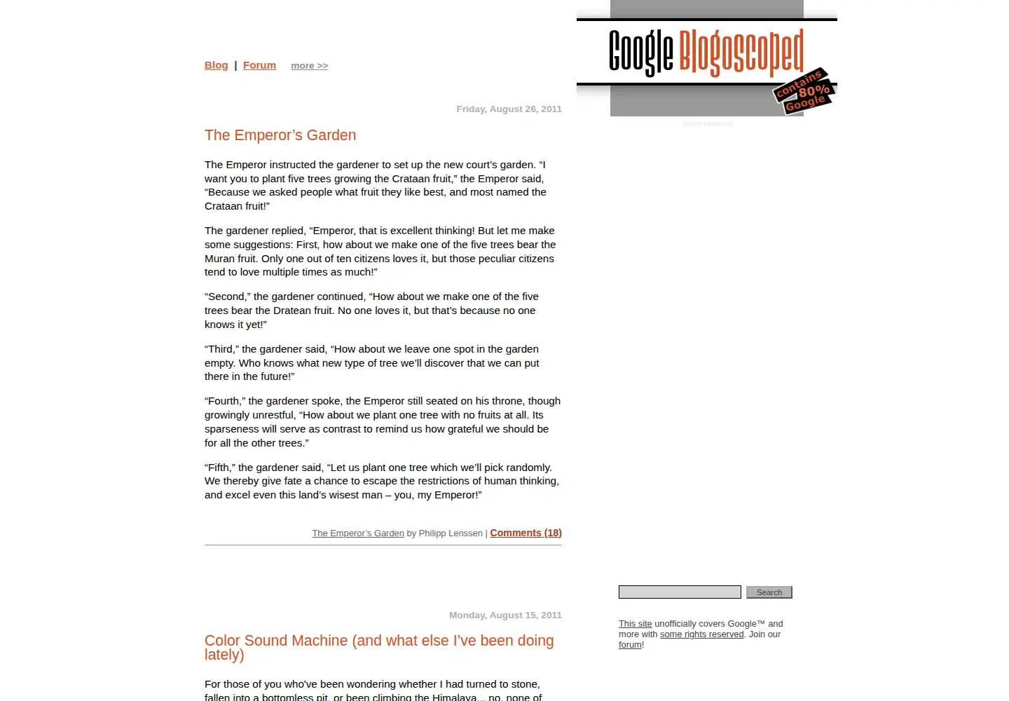 Screenshot of blogoscoped.com