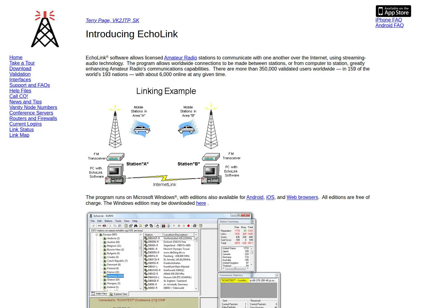 Screenshot of echolink.org