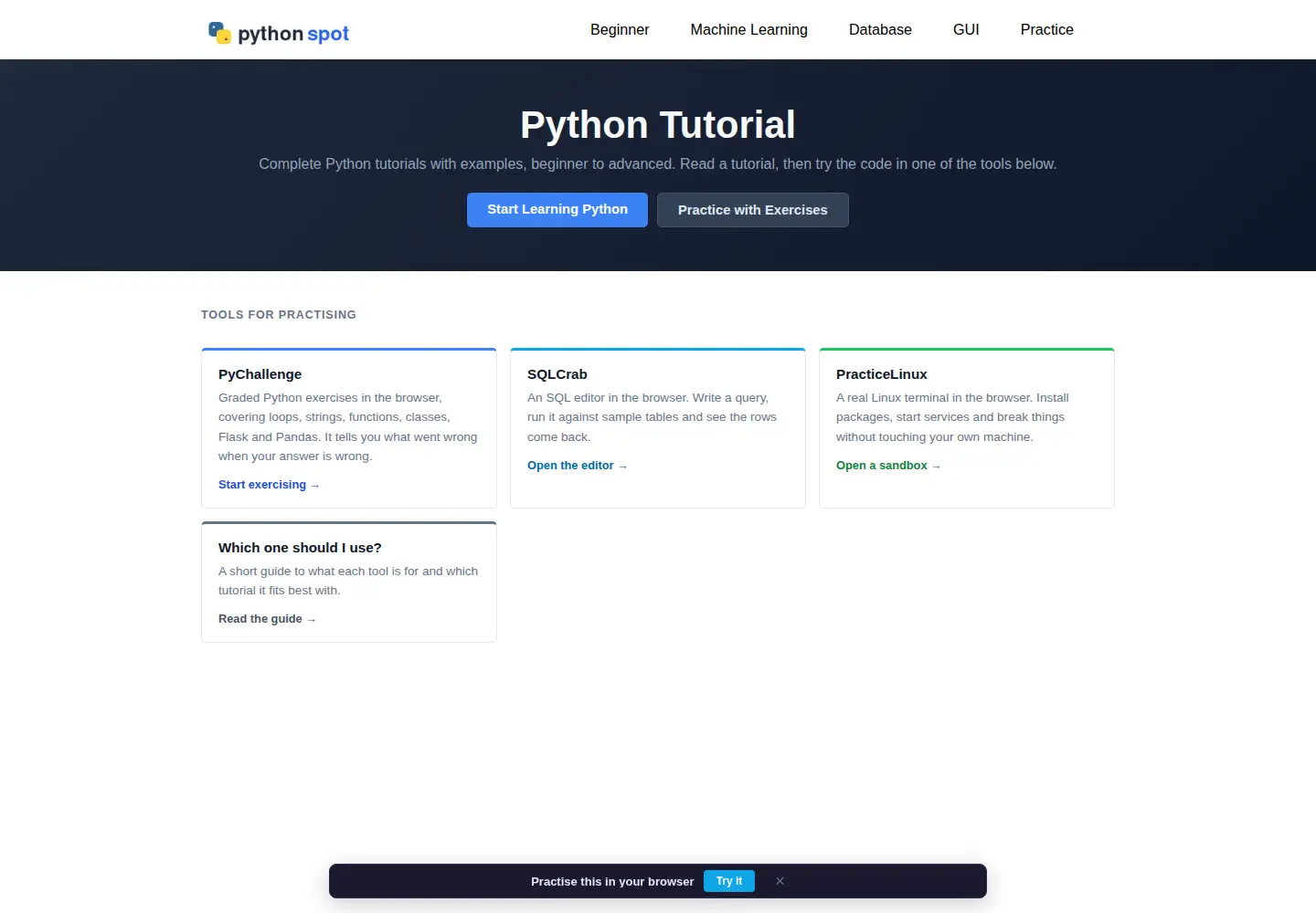 Screenshot of pythonspot.com
