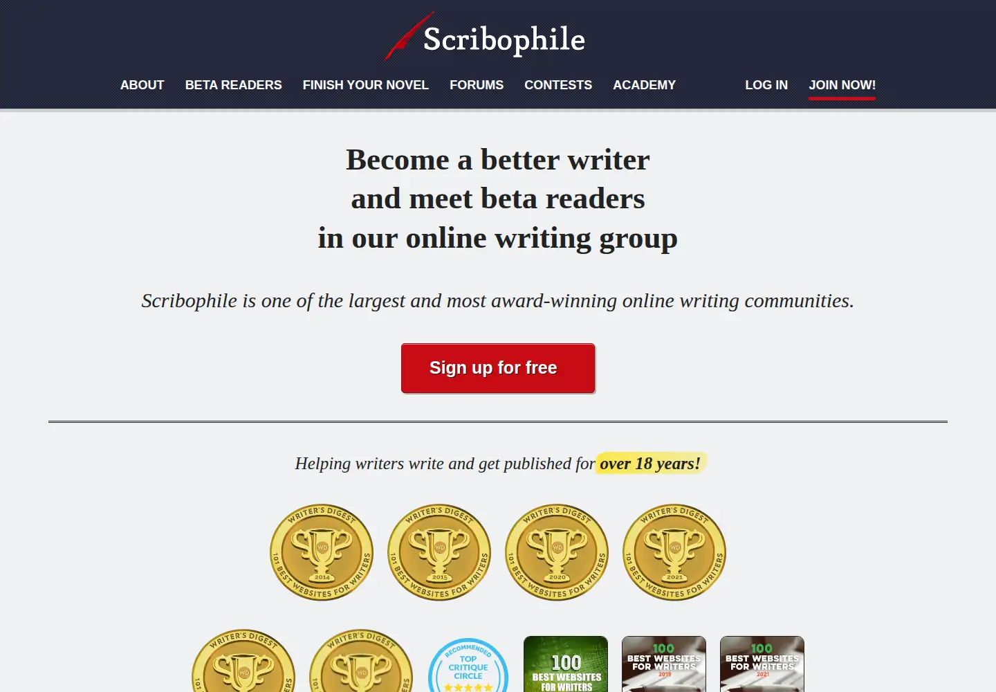 Screenshot of scribophile.com