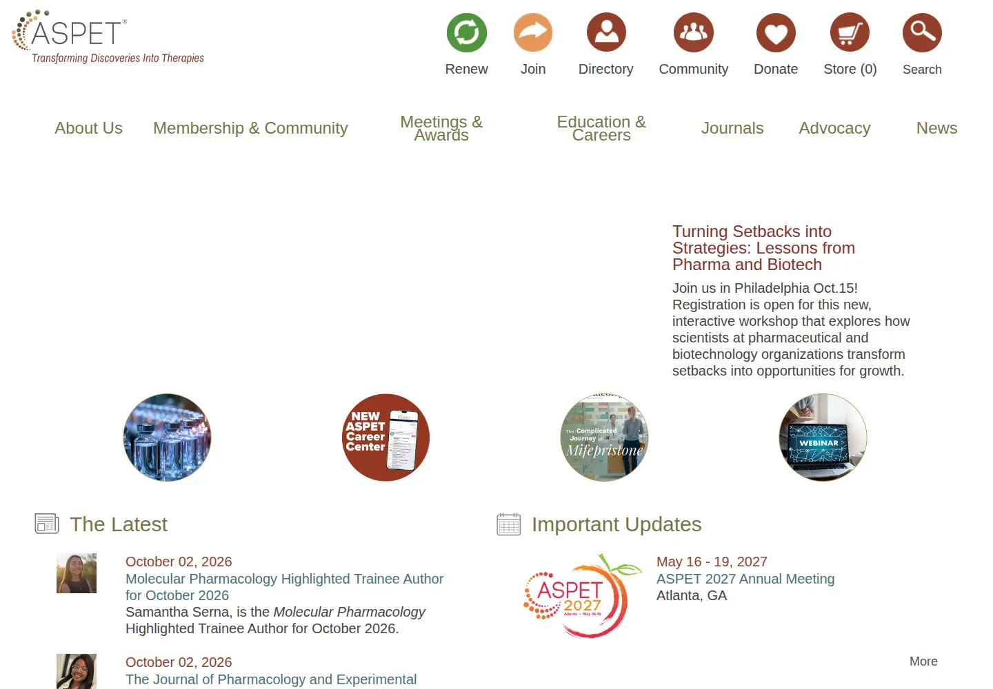 Screenshot of aspet.org