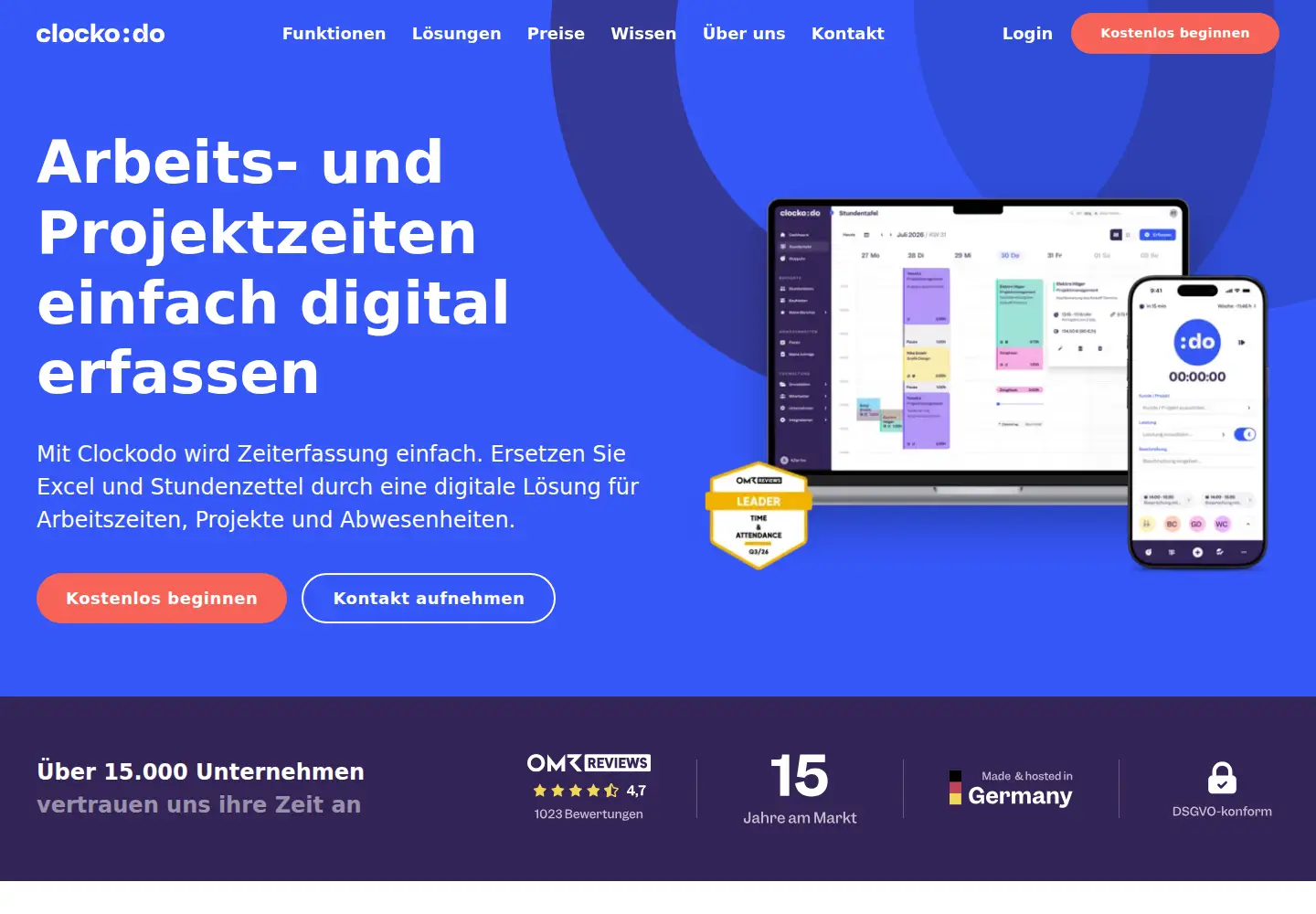 Screenshot of clockodo.com