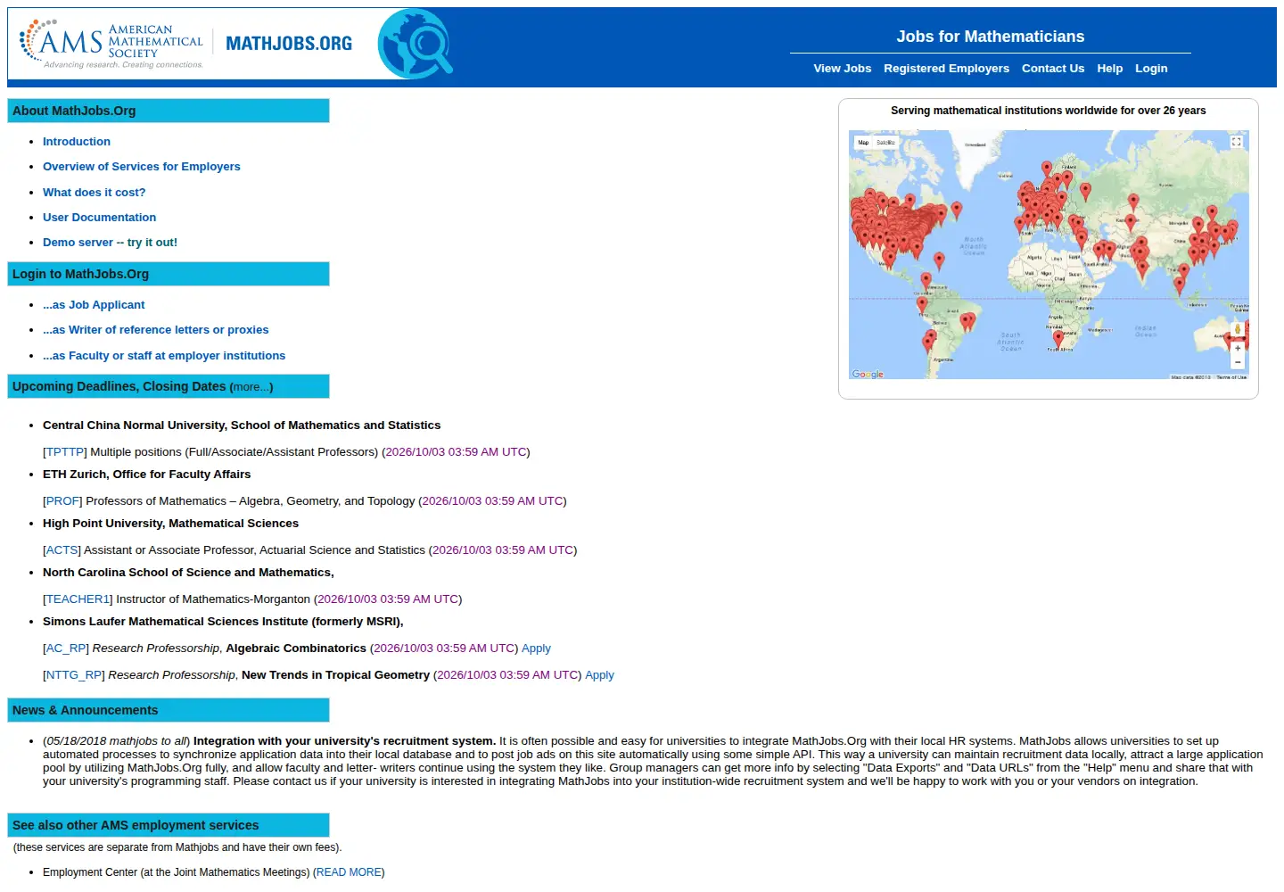 Screenshot of mathjobs.org