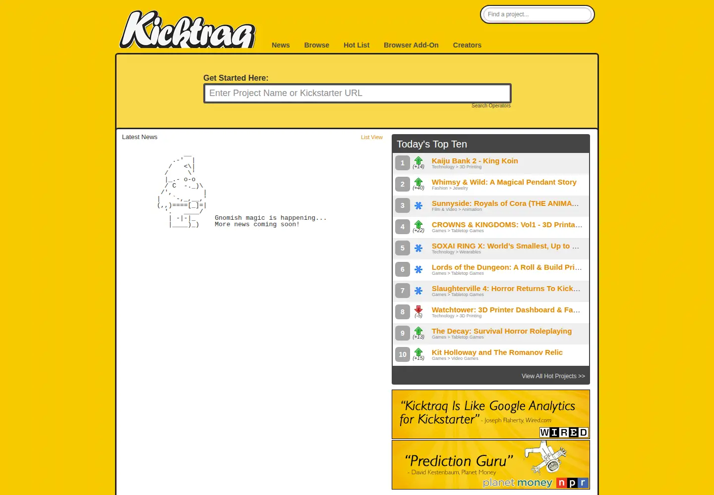 Screenshot of kicktraq.com