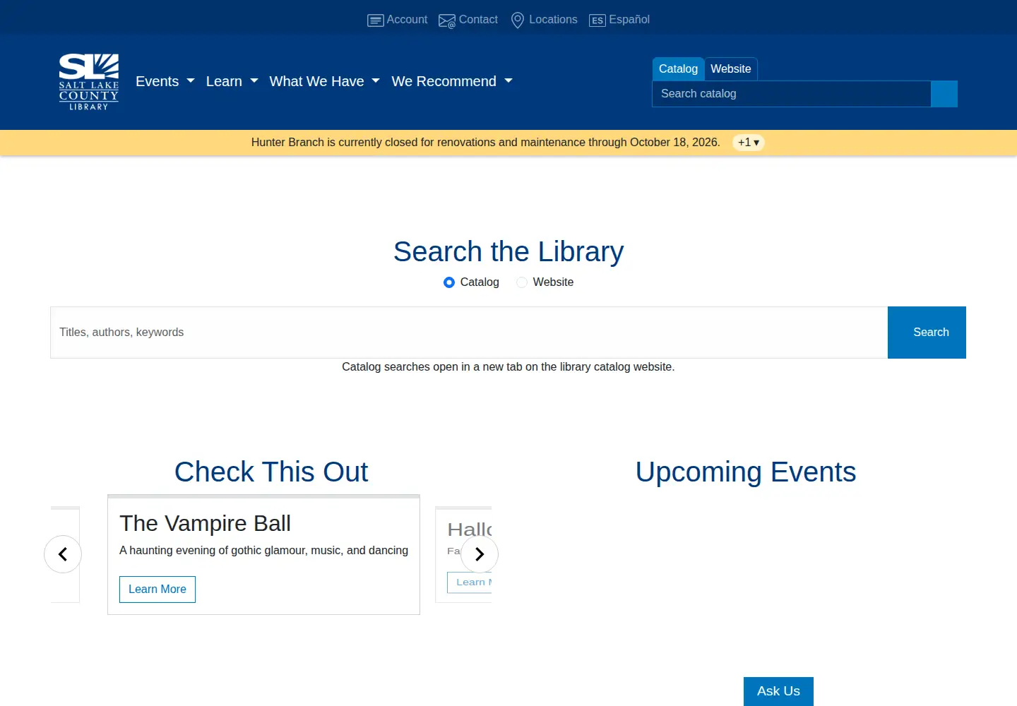 Screenshot of slcolibrary.org