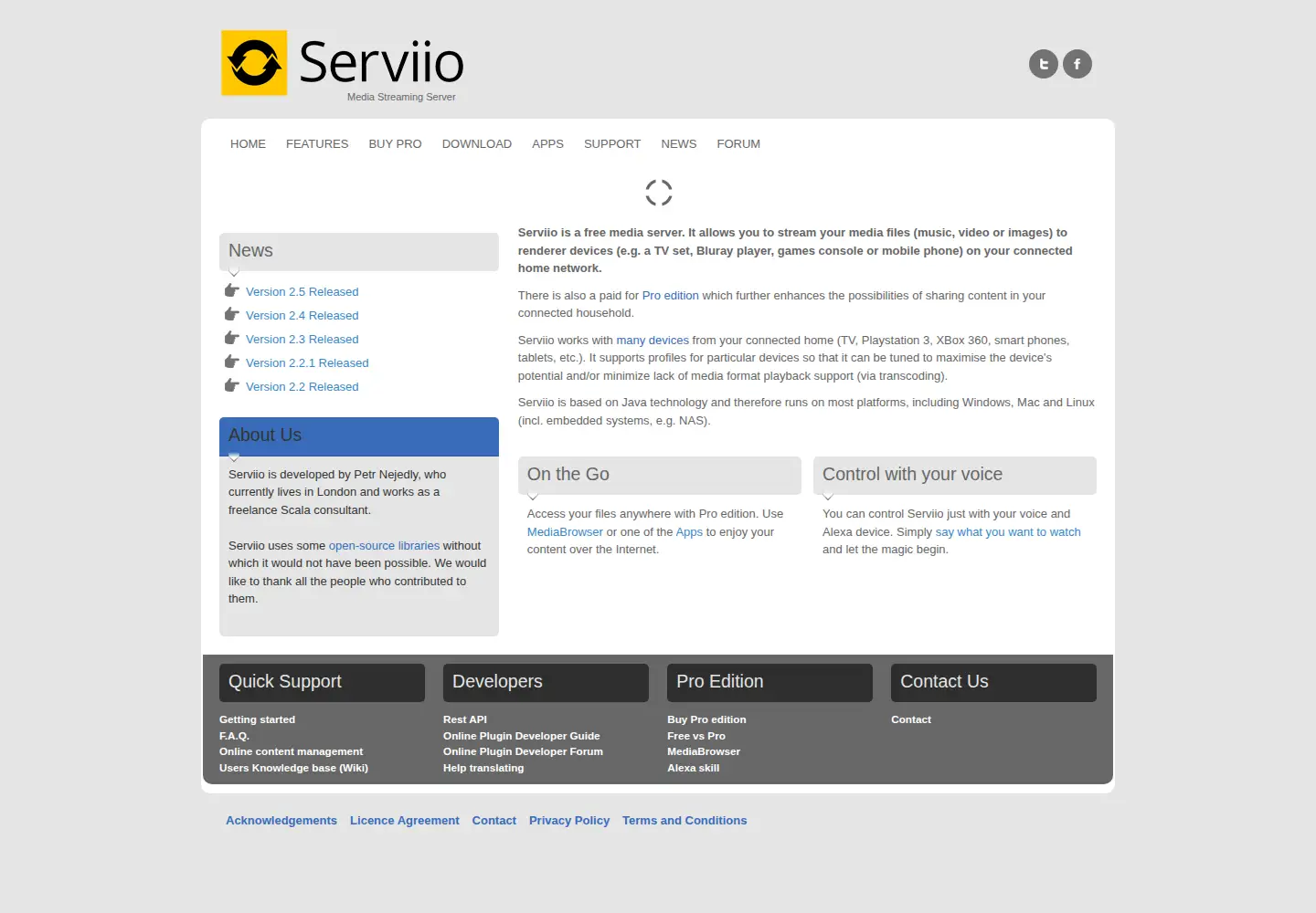 Screenshot of serviio.org