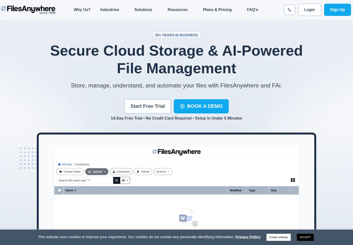 Screenshot of filesanywhere.com