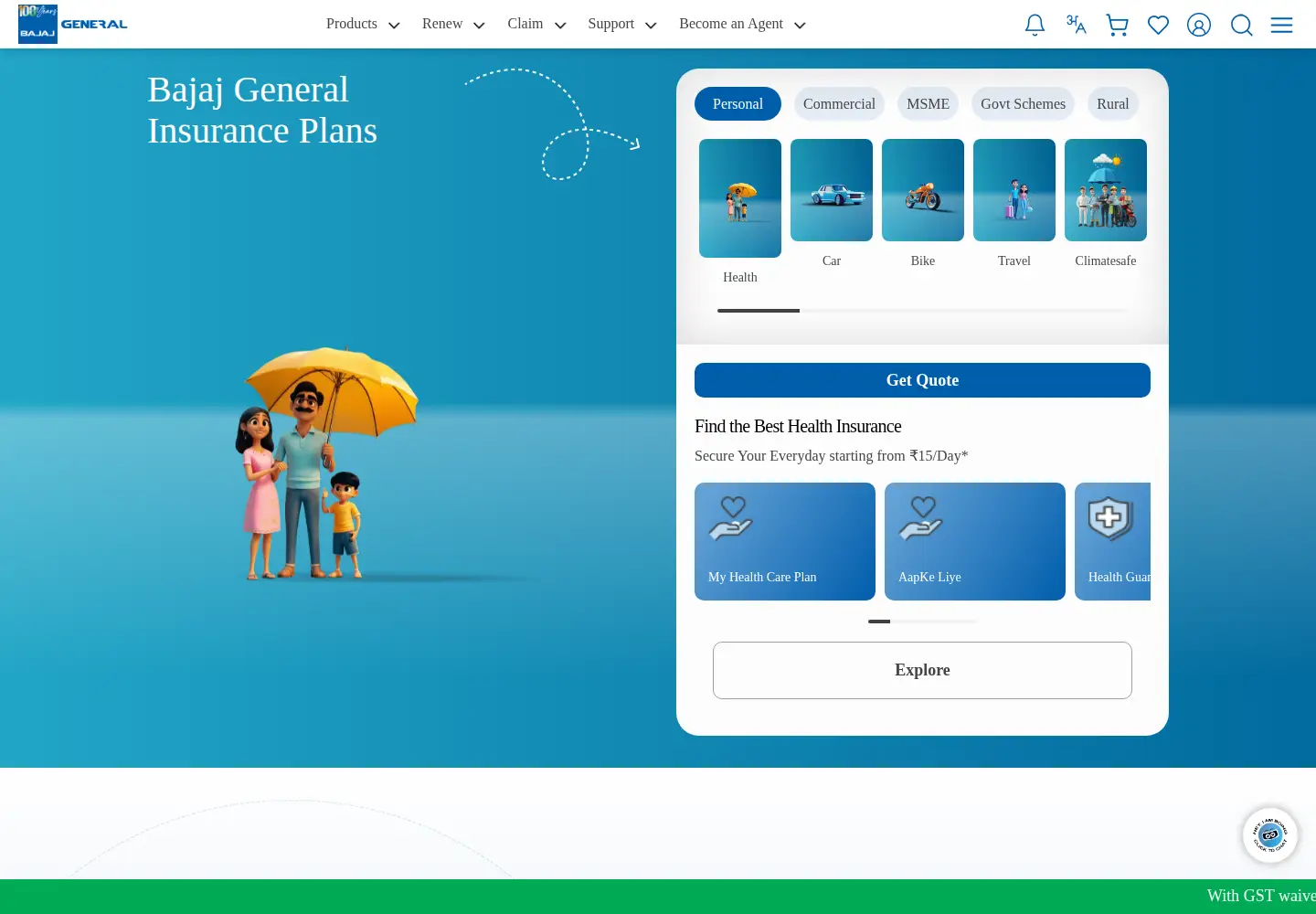 Screenshot of bajajgeneralinsurance.com