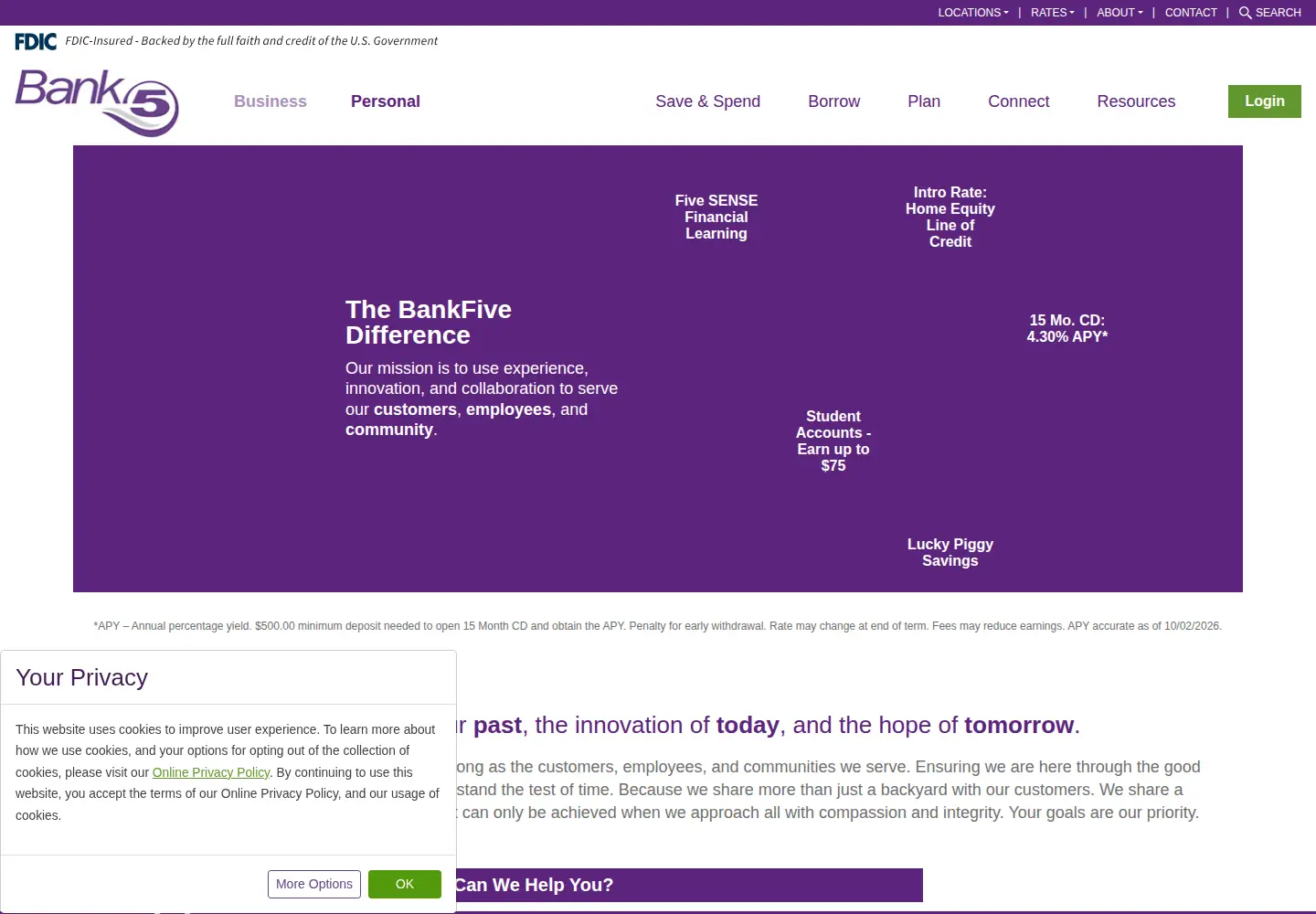 Screenshot of bankfive.com