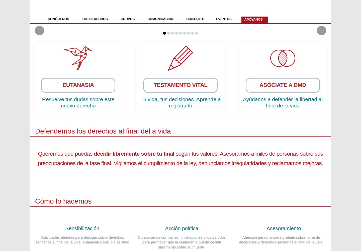 Screenshot of derechoamorir.org