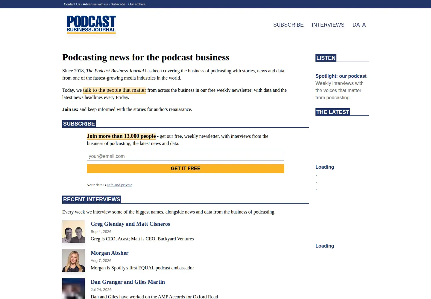 Screenshot of podcastbusinessjournal.com