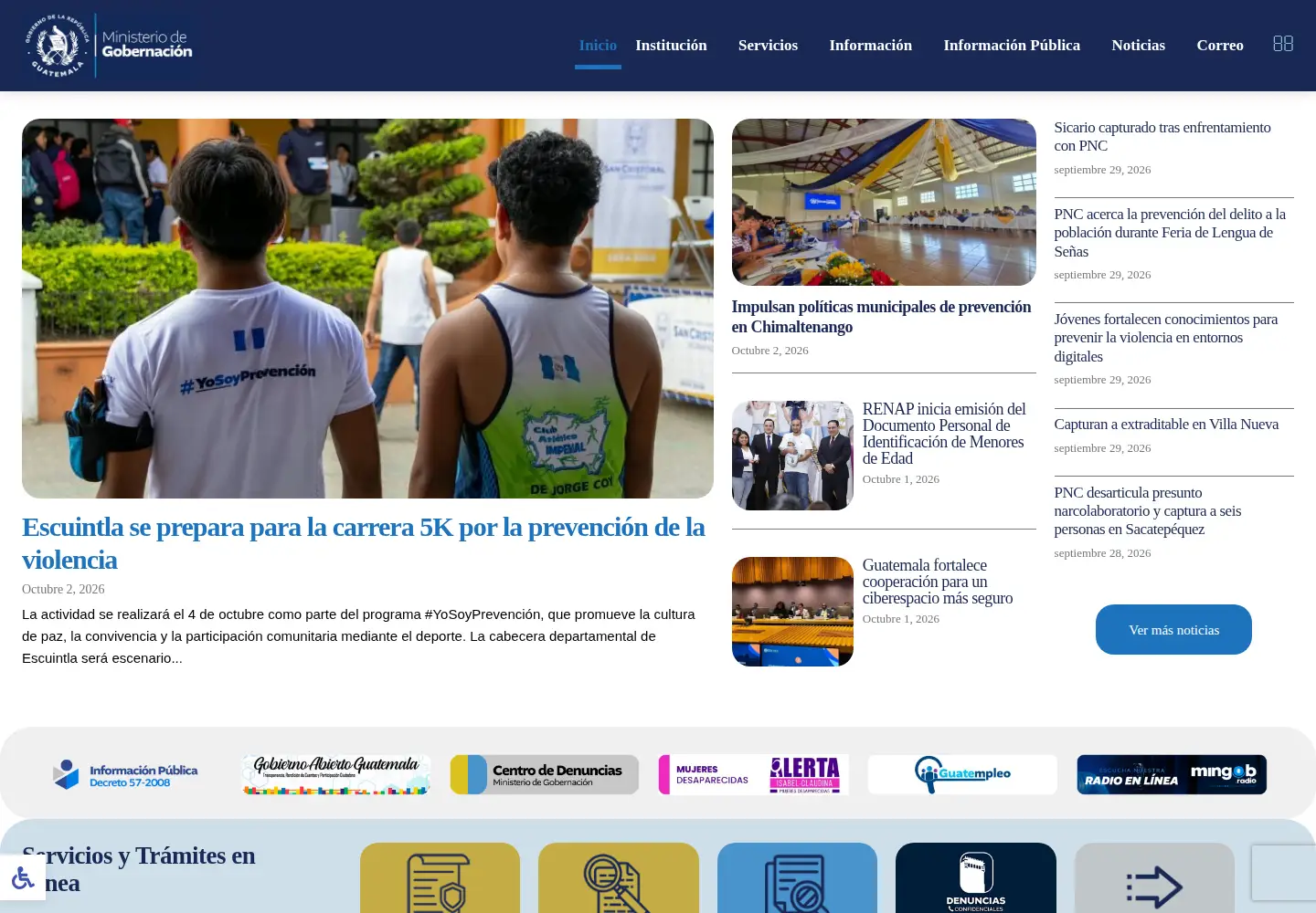 Captured homepage of mingob.gob.gt in the current scan