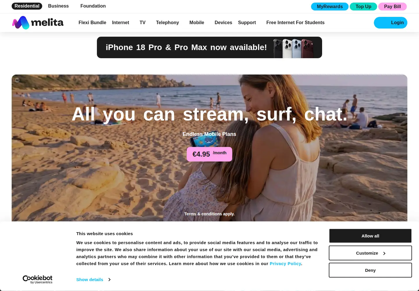 Captured homepage of melita.com in the current scan