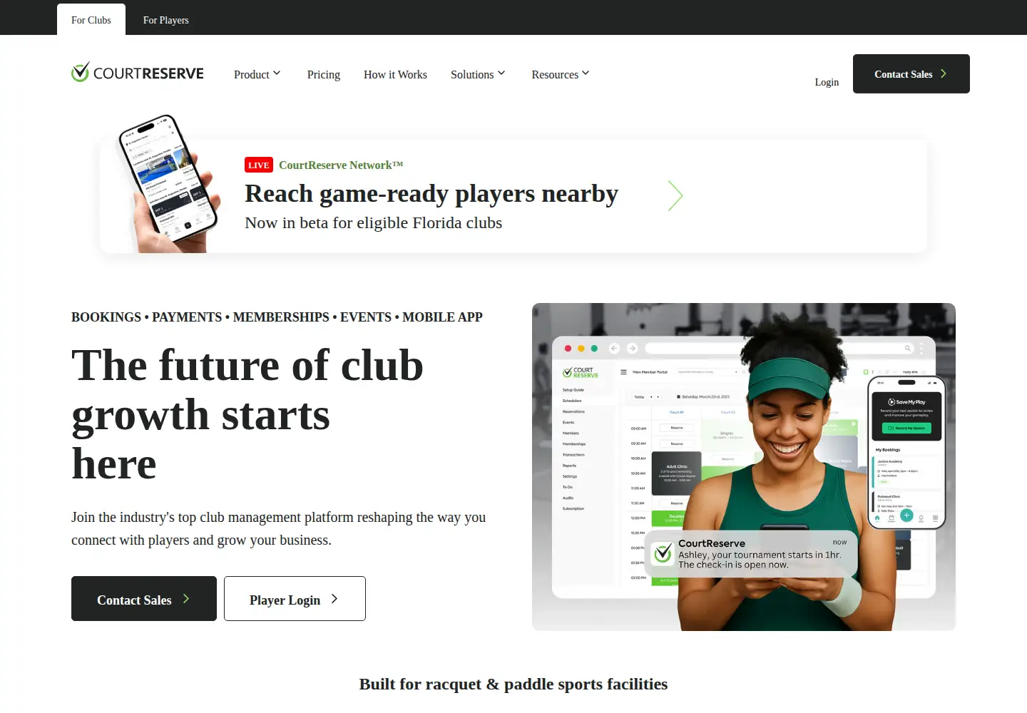 Screenshot of courtreserve.com
