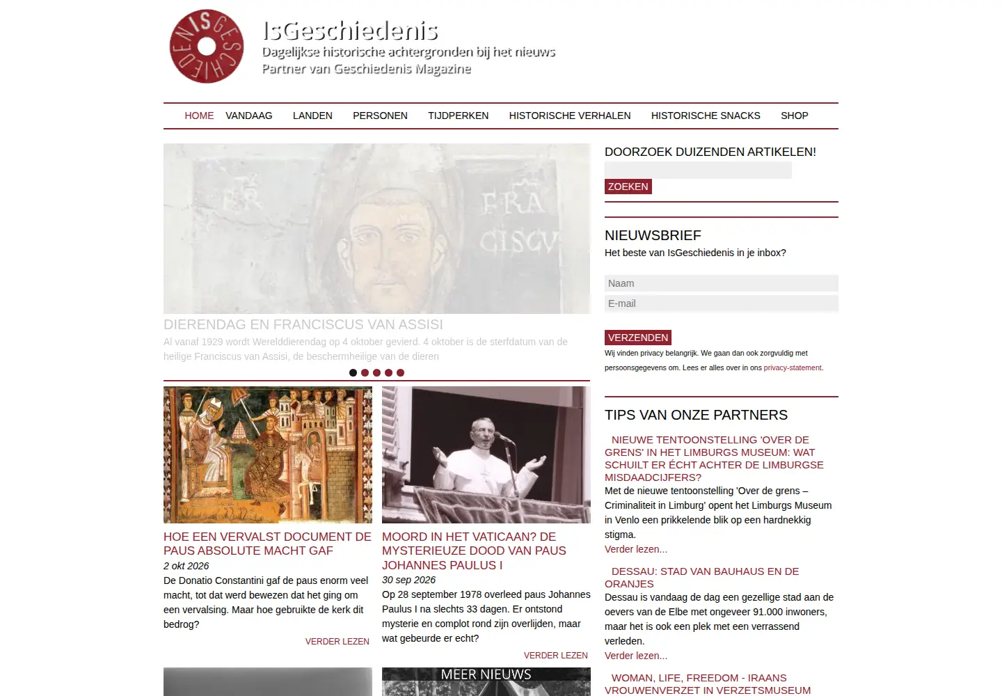 Screenshot of isgeschiedenis.nl
