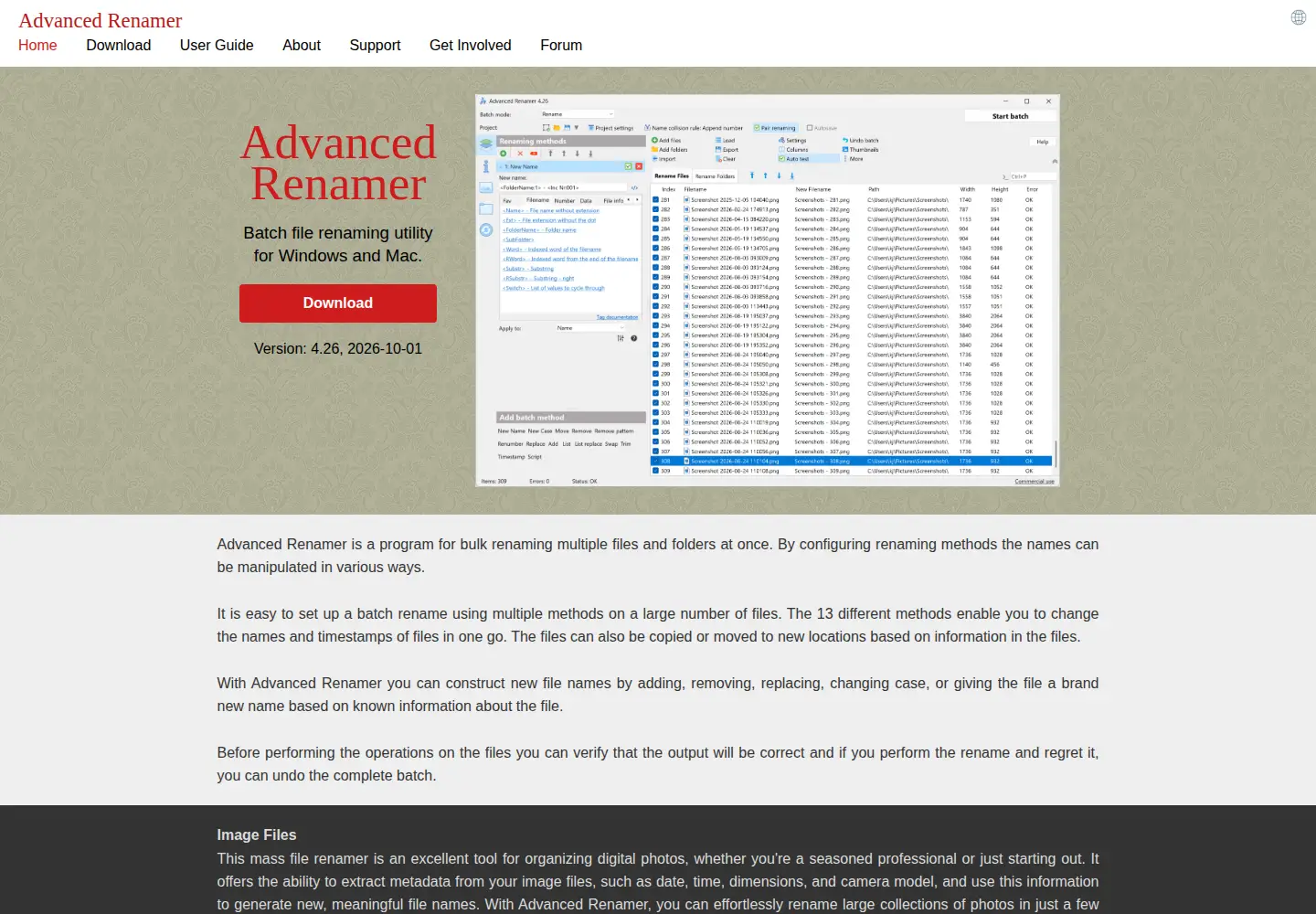 Screenshot of advancedrenamer.com