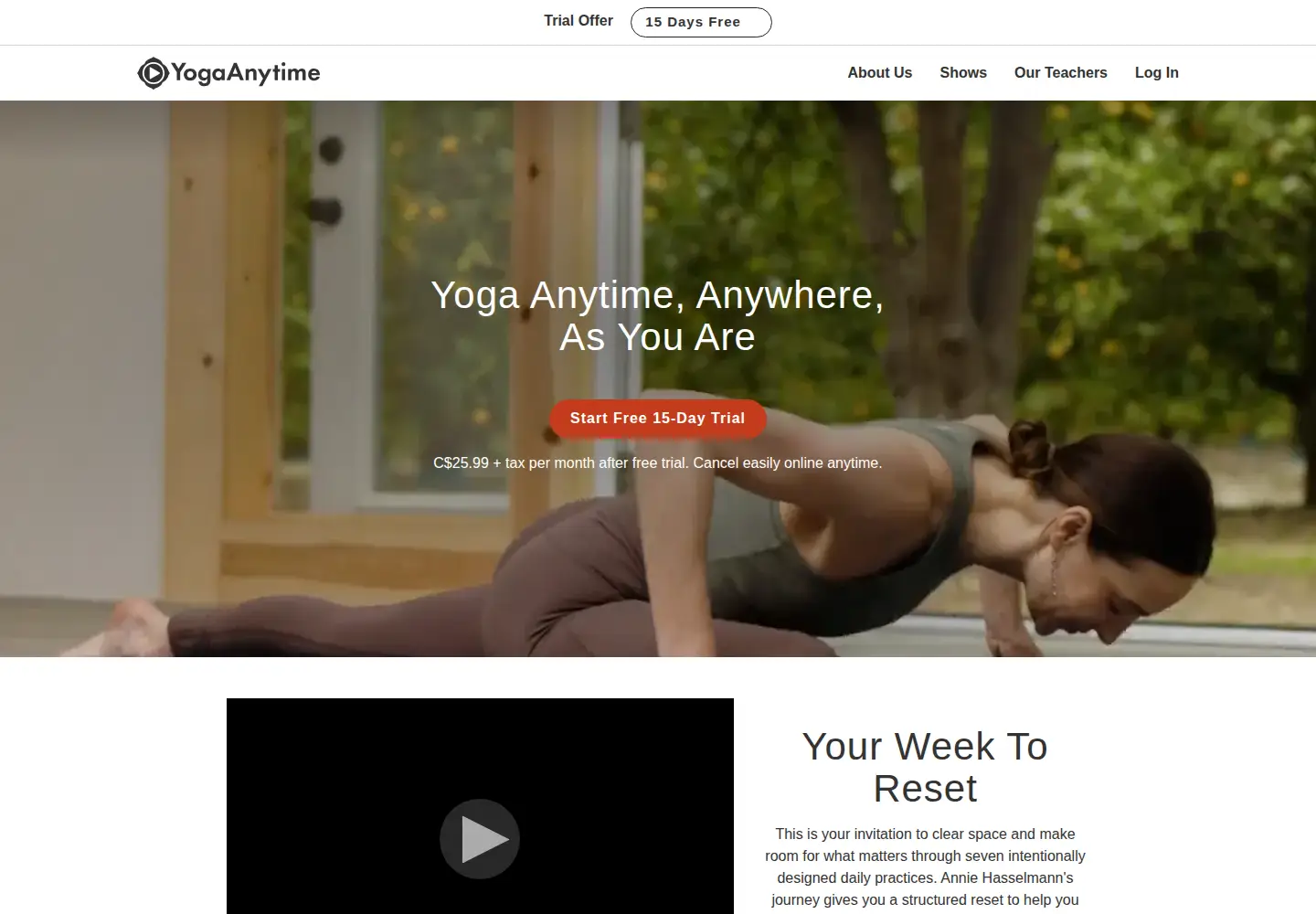 Captured homepage of yogaanytime.com in the current scan