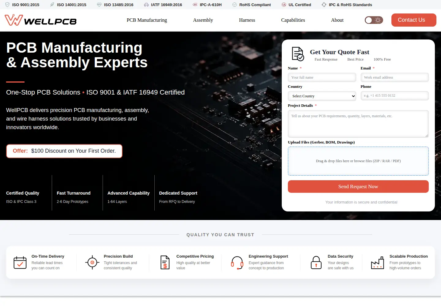 Screenshot of wellpcb.com