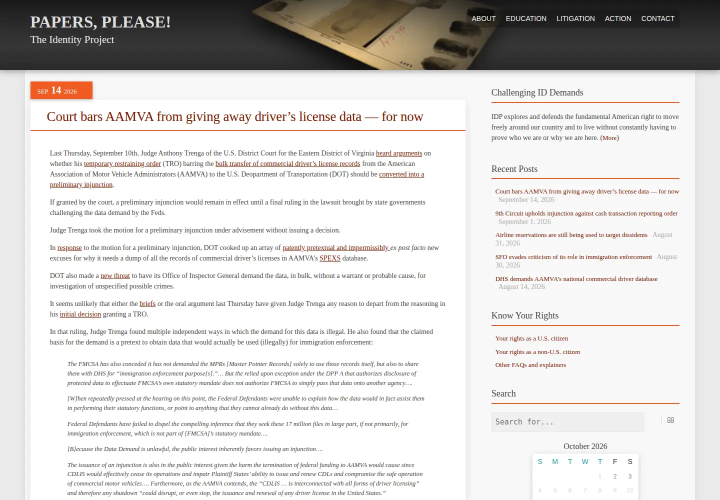Screenshot of papersplease.org