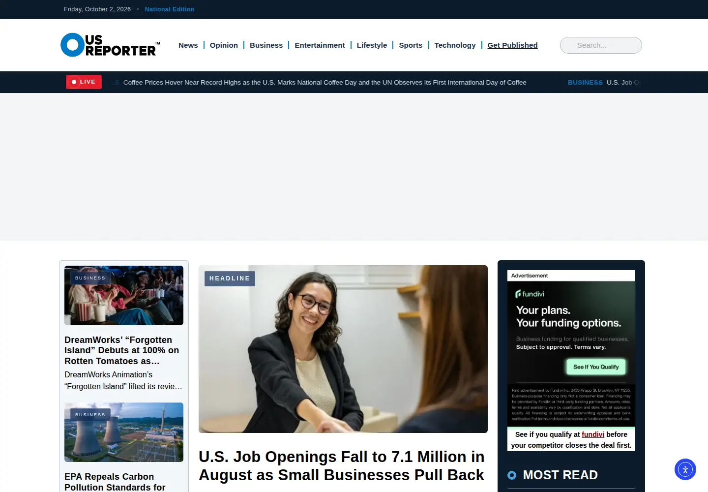 Screenshot of usreporter.com