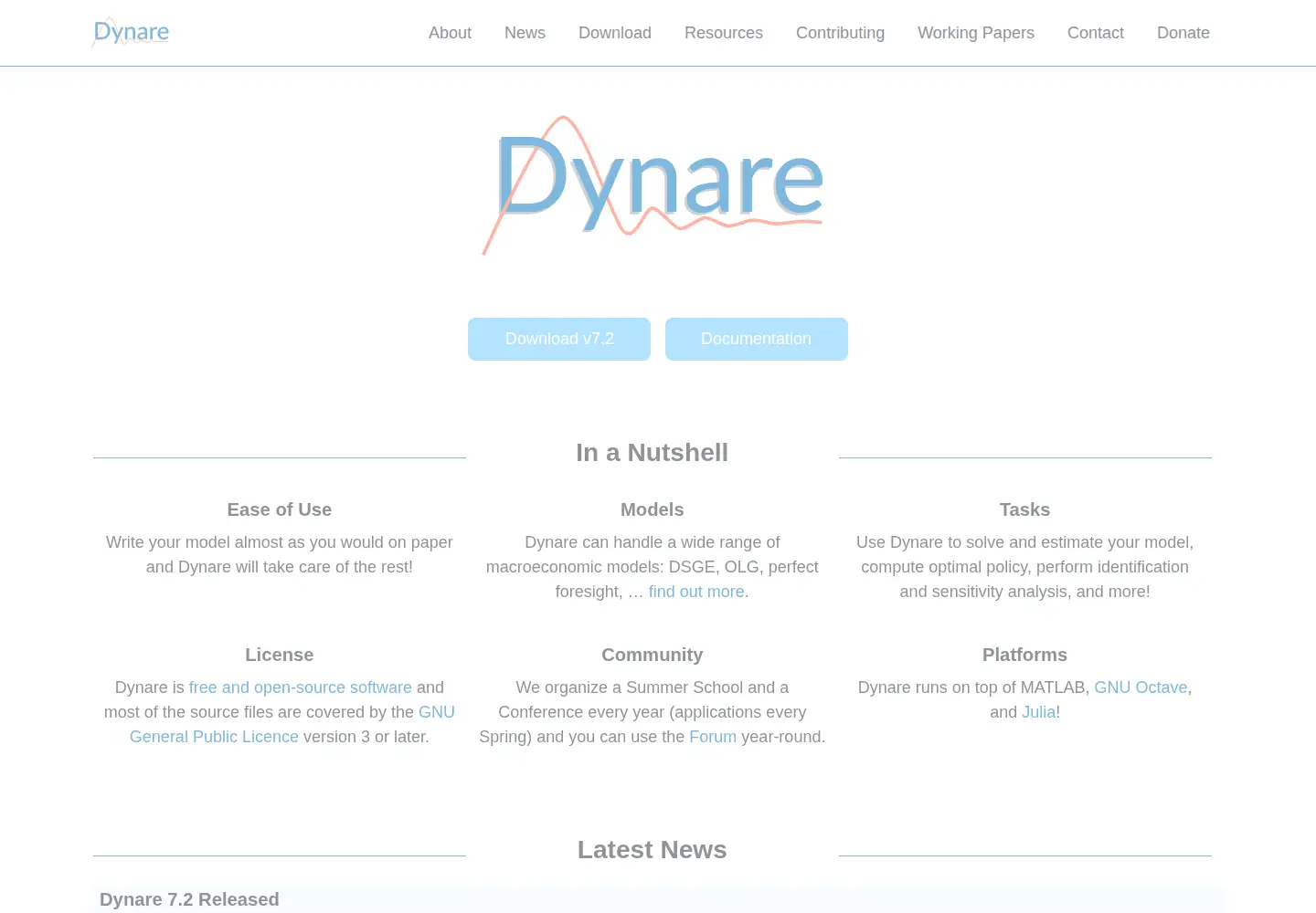 Screenshot of dynare.org