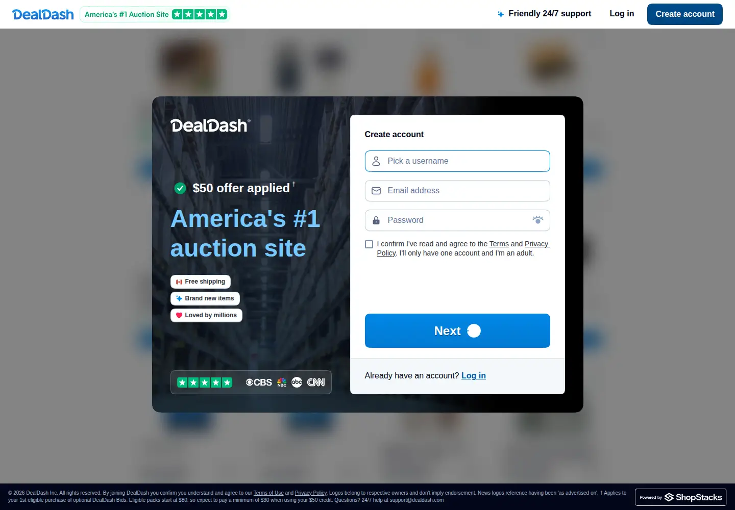 Screenshot of dealdash.com