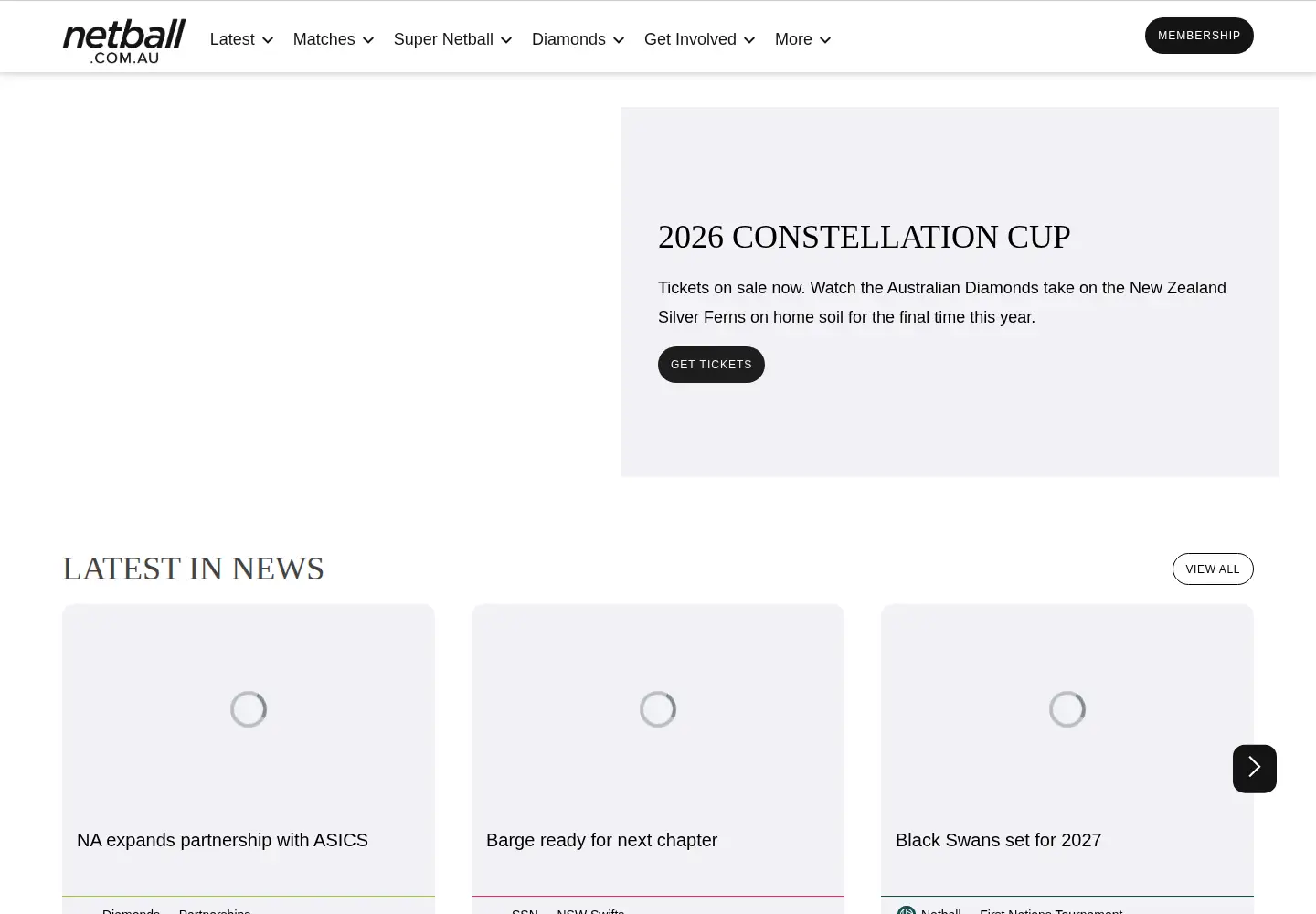 Screenshot of netball.com.au