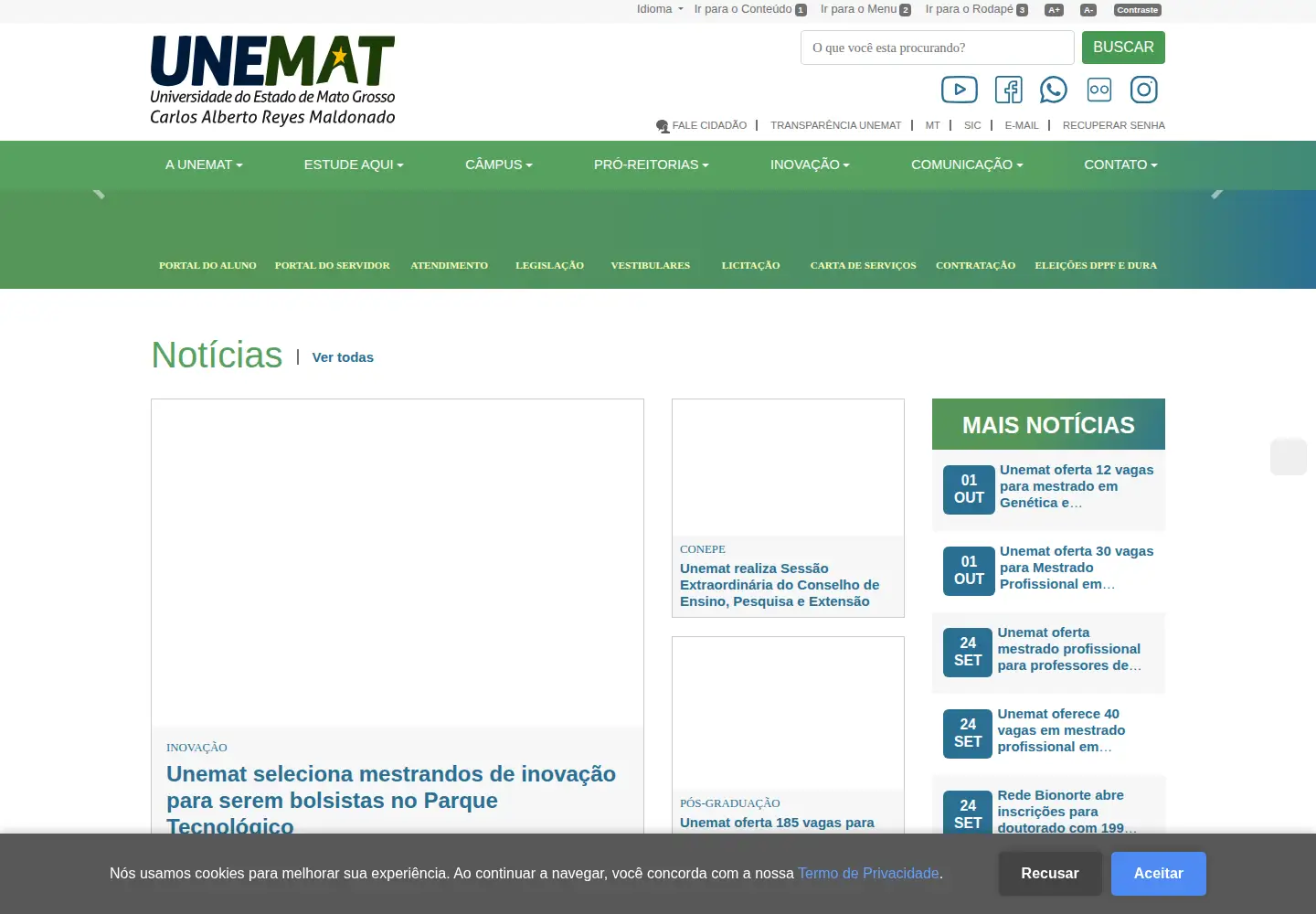 Captured homepage of unemat.br in the current scan