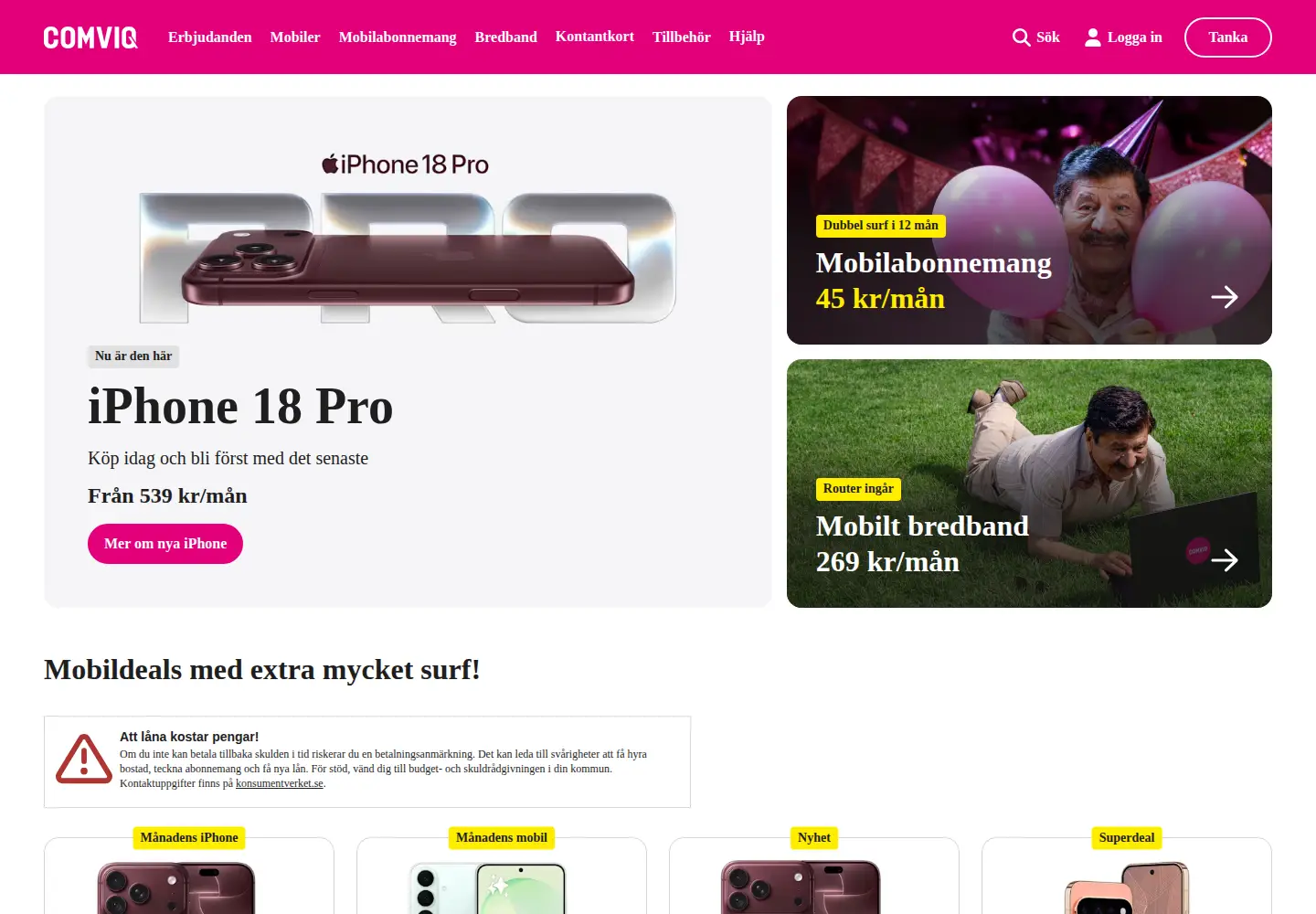 Screenshot of comviq.se