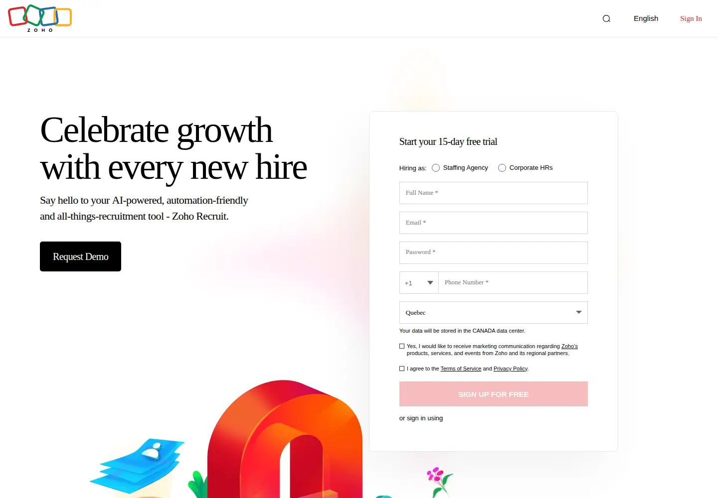 Screenshot of zohorecruit.com
