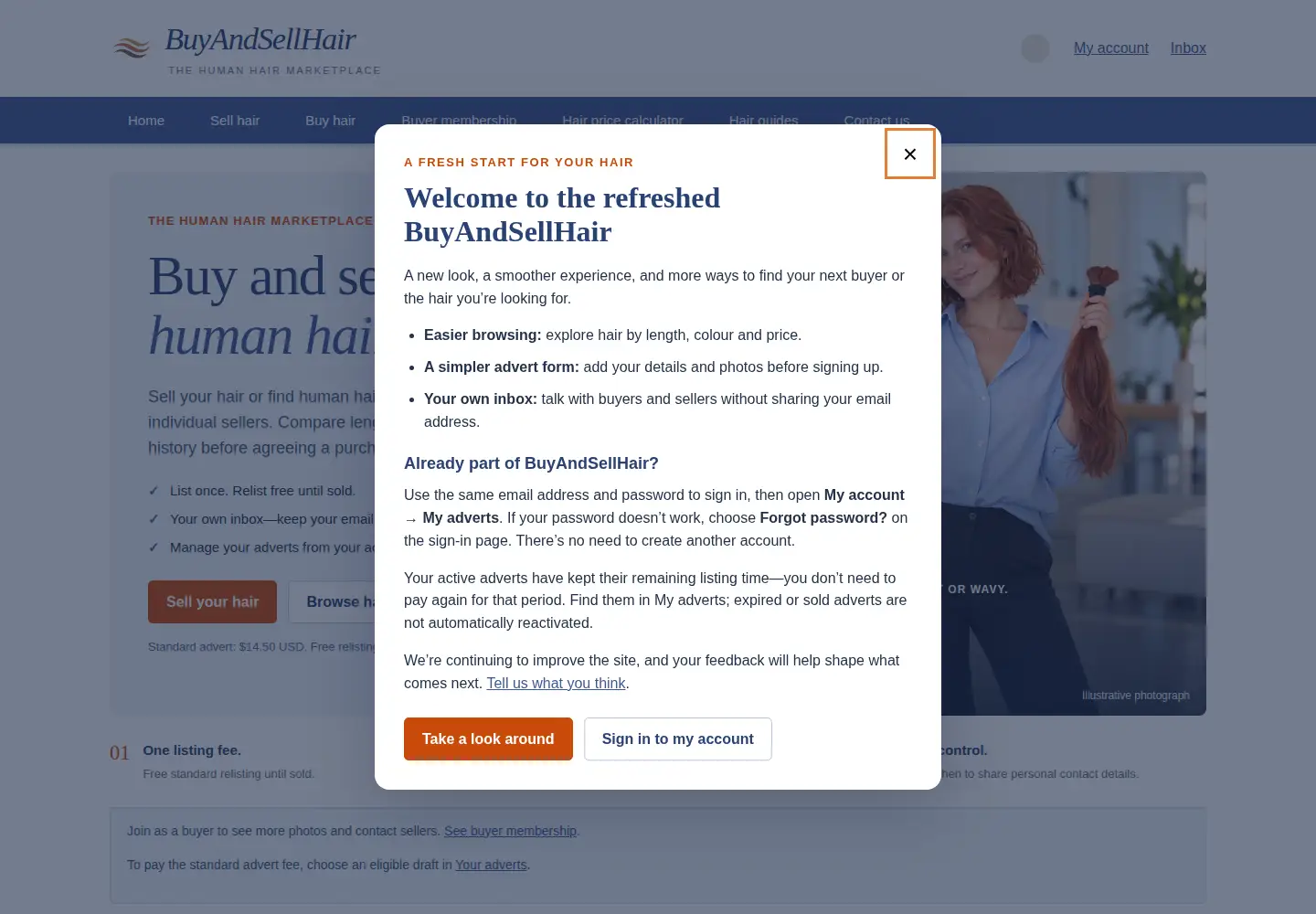 Screenshot of buyandsellhair.com