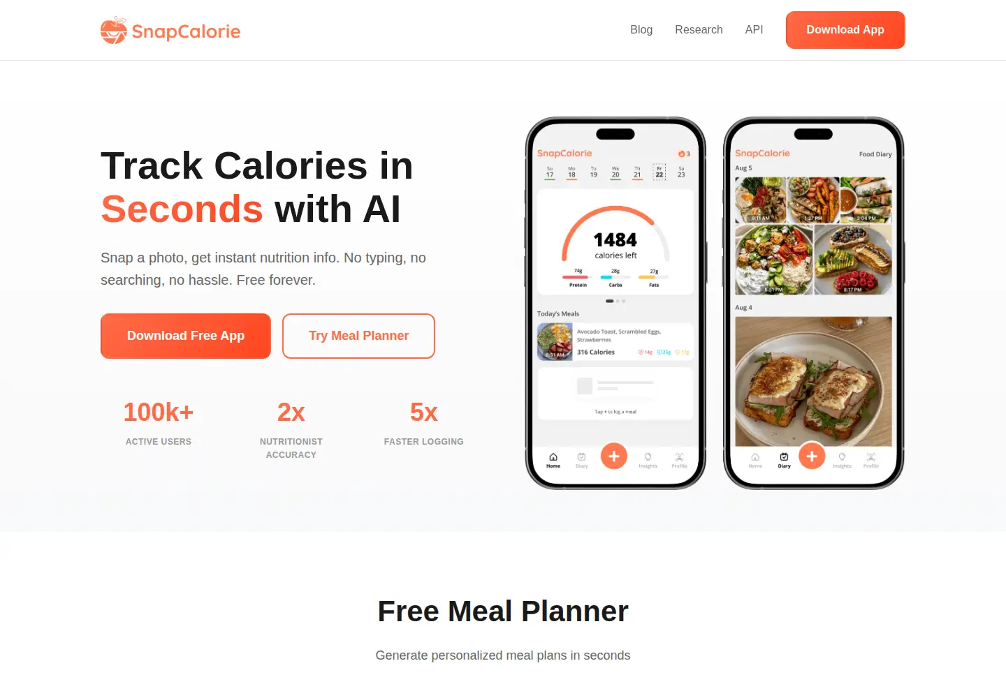 Screenshot of snapcalorie.com