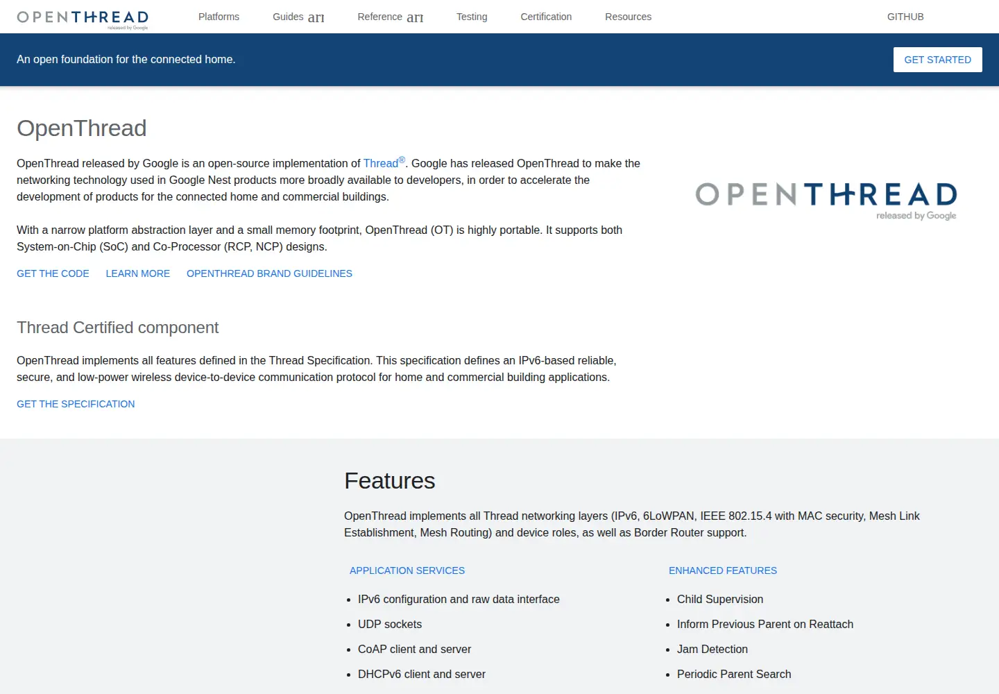 Screenshot of openthread.io