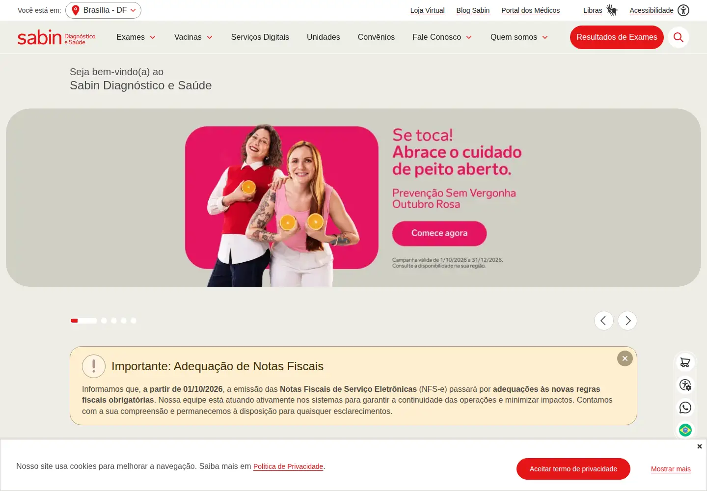 Screenshot of sabin.com.br