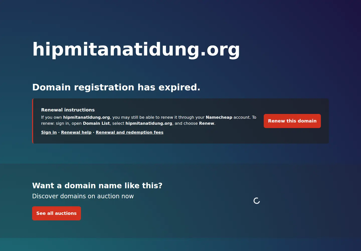 Captured homepage of hipmitanatidung.org in the current scan