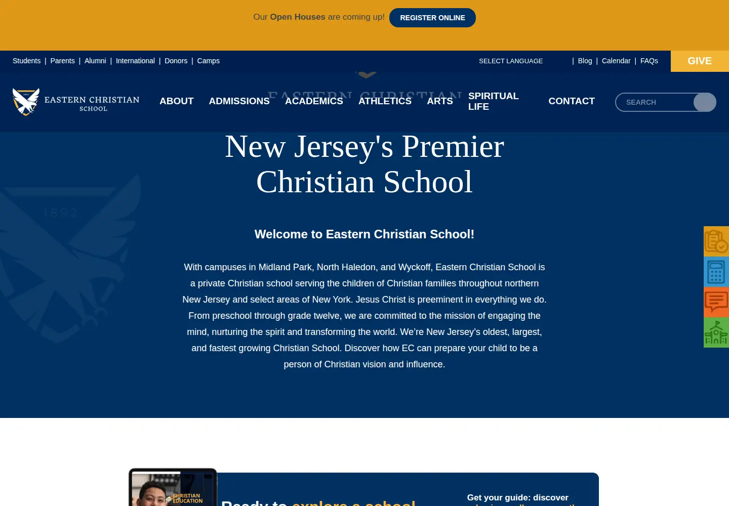 Captured homepage of easternchristian.org in the current scan