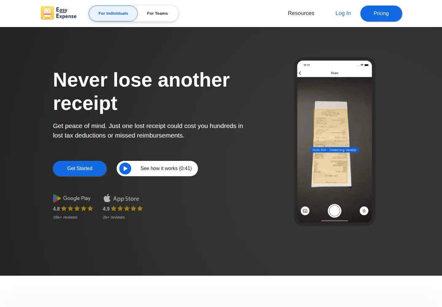 Captured homepage of easy-expense.com in the current scan