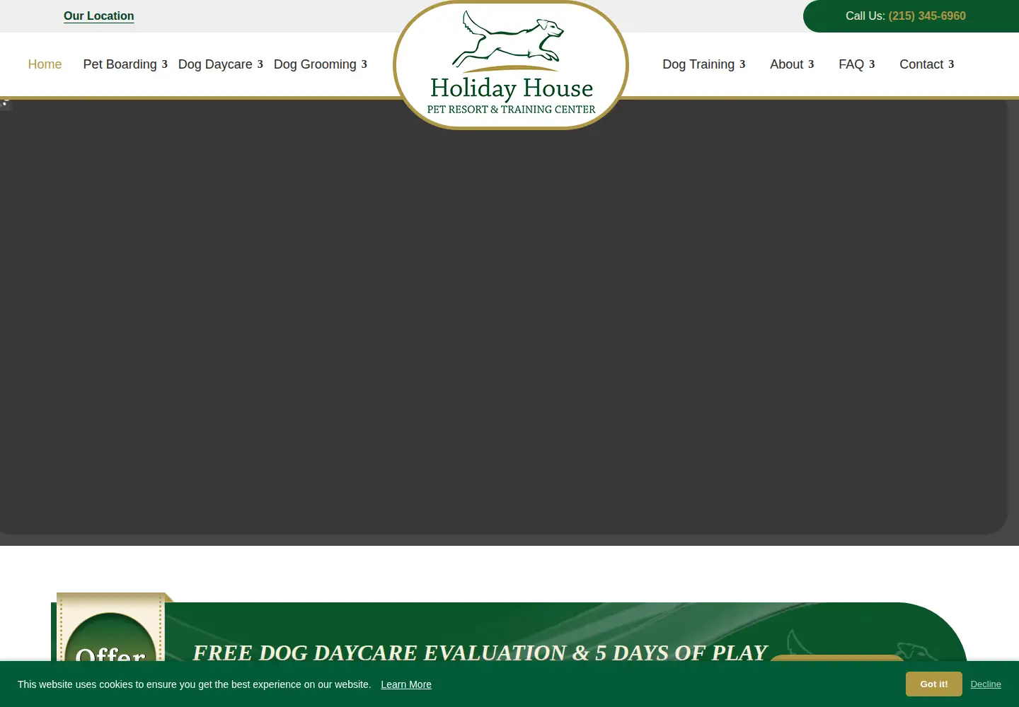 Captured homepage of holidayhousepetresort.com in the current scan