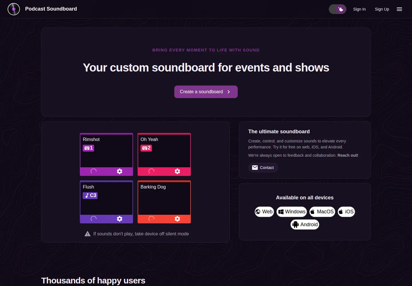 Screenshot of podcastsoundboard.com