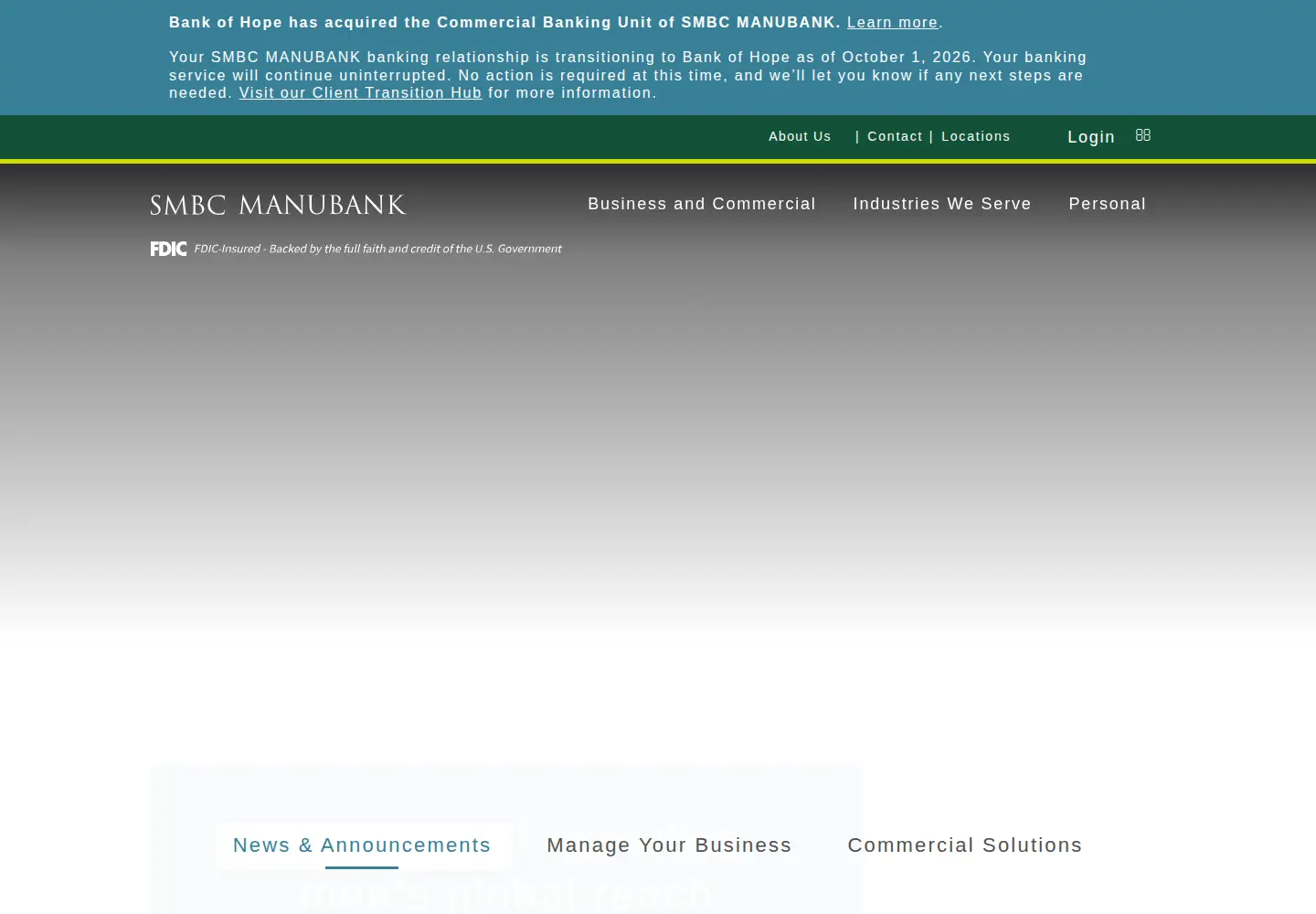 Screenshot of smbcmanubank.com