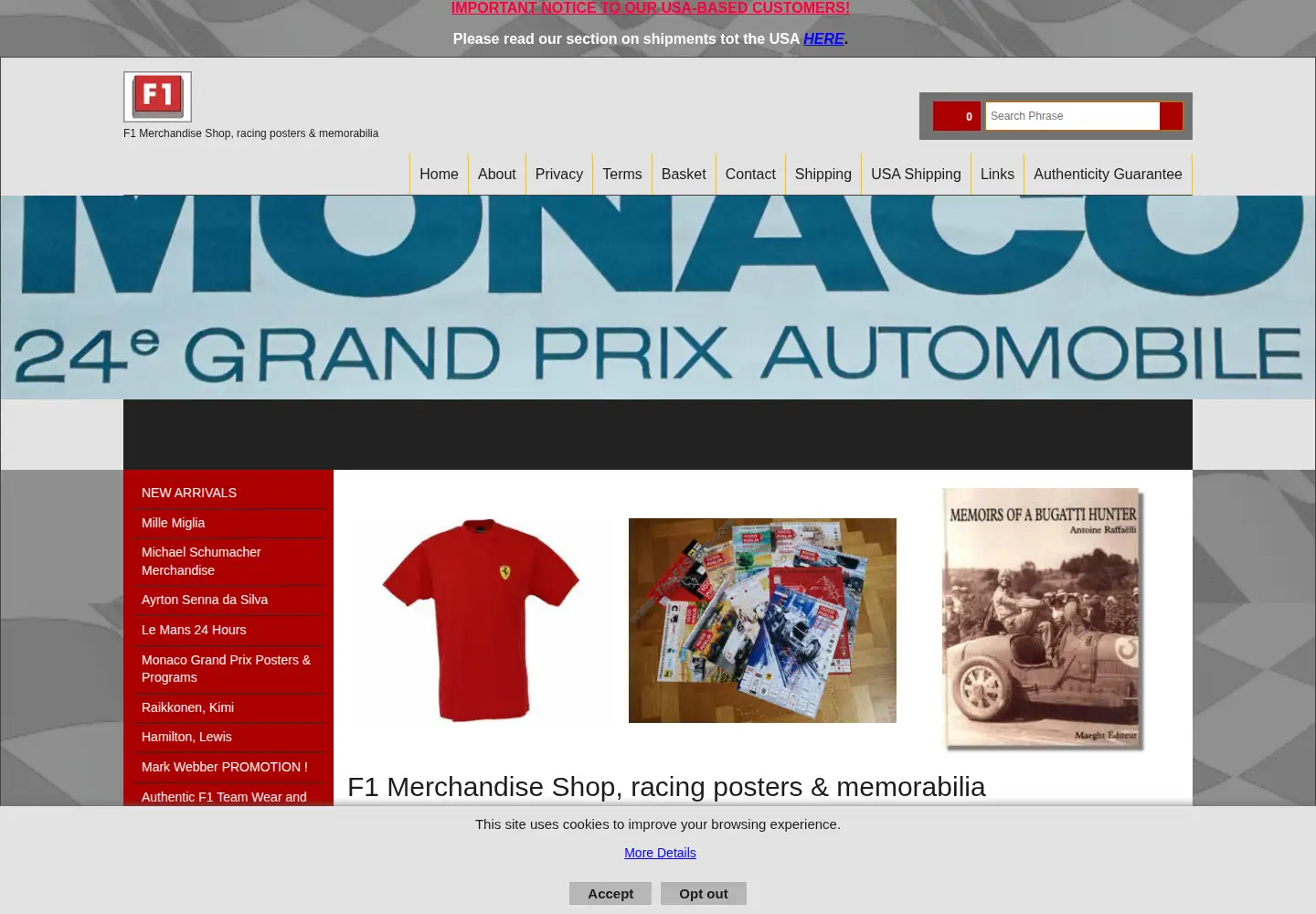 Captured homepage of thef1store.com in the current scan