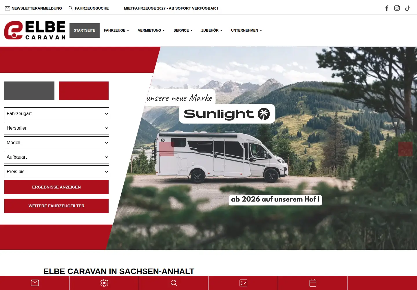 Captured homepage of elbe-caravan.de in the current scan