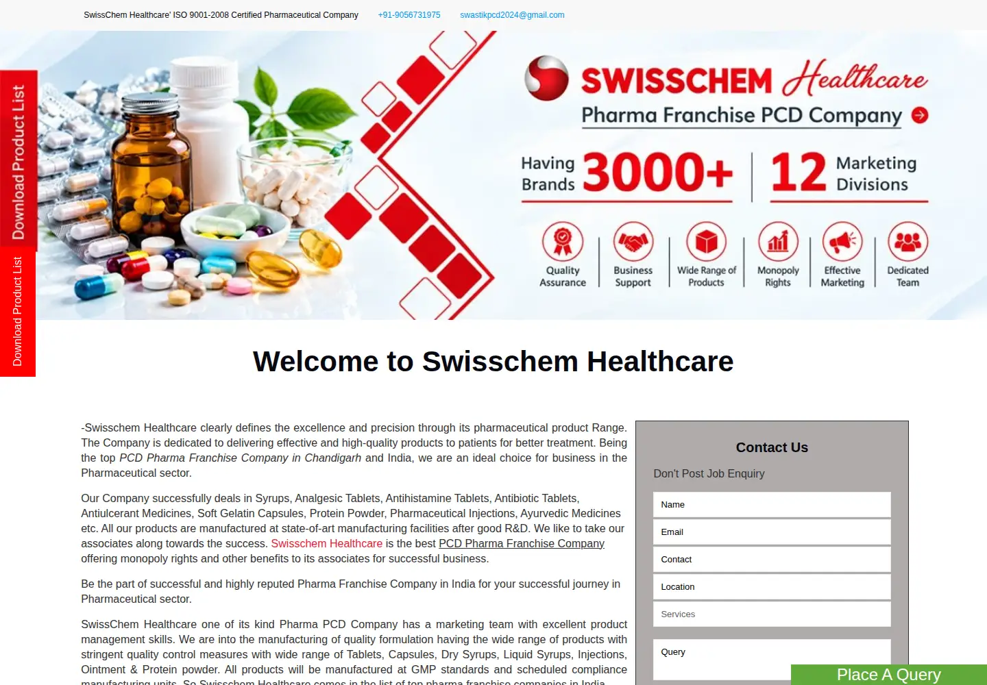Screenshot of swisschem.in