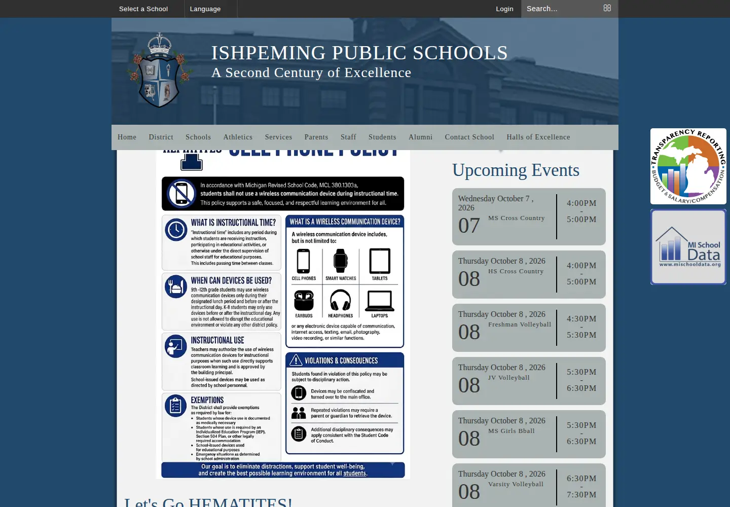 Screenshot of ishpemingschools.org