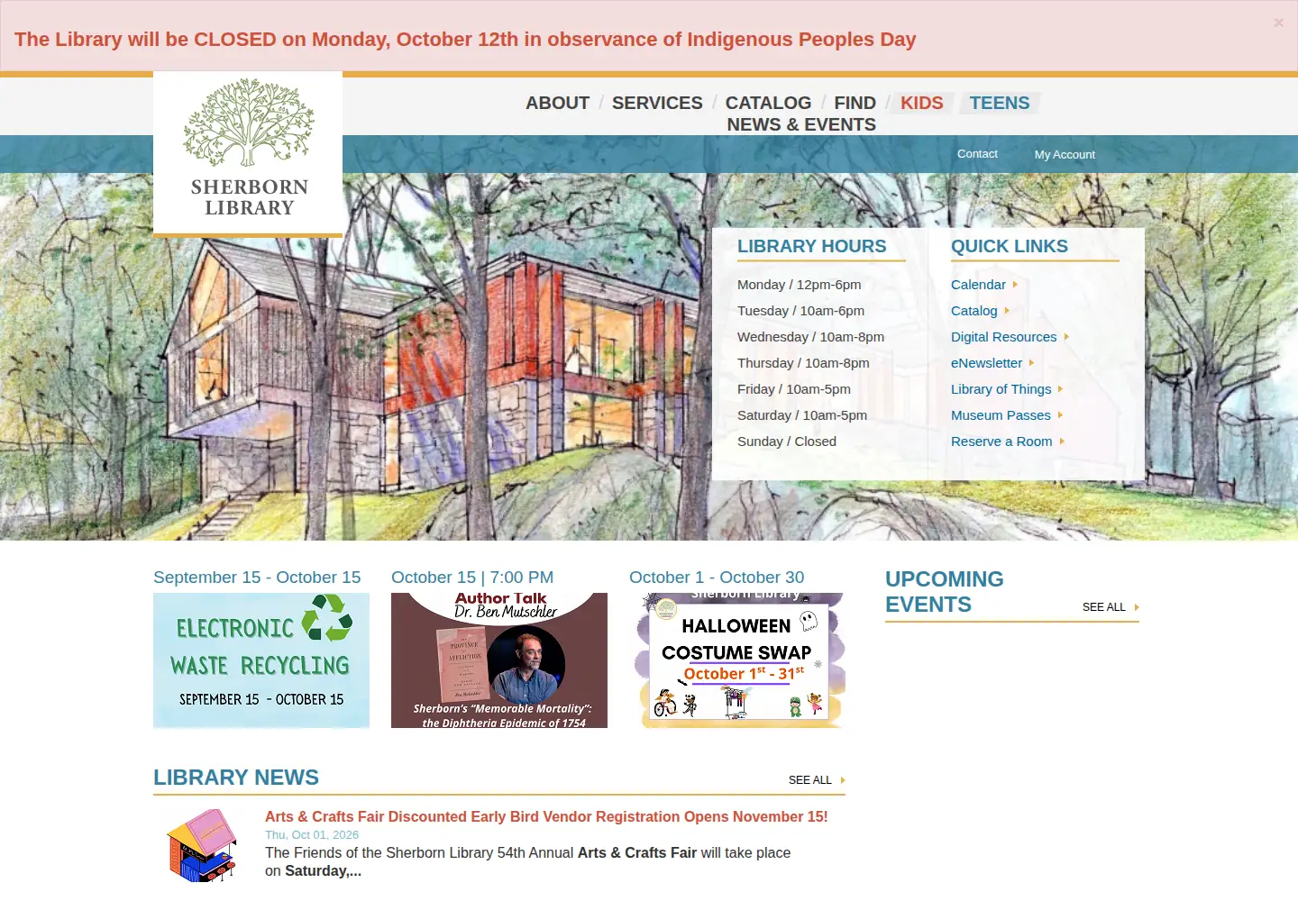 Screenshot of sherbornlibrary.org