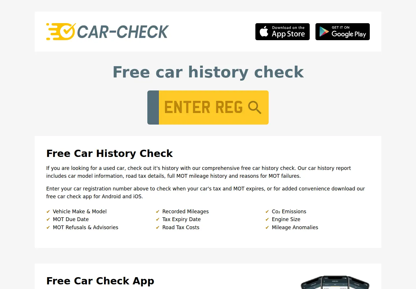 Captured homepage of car-check.co.uk in the current scan