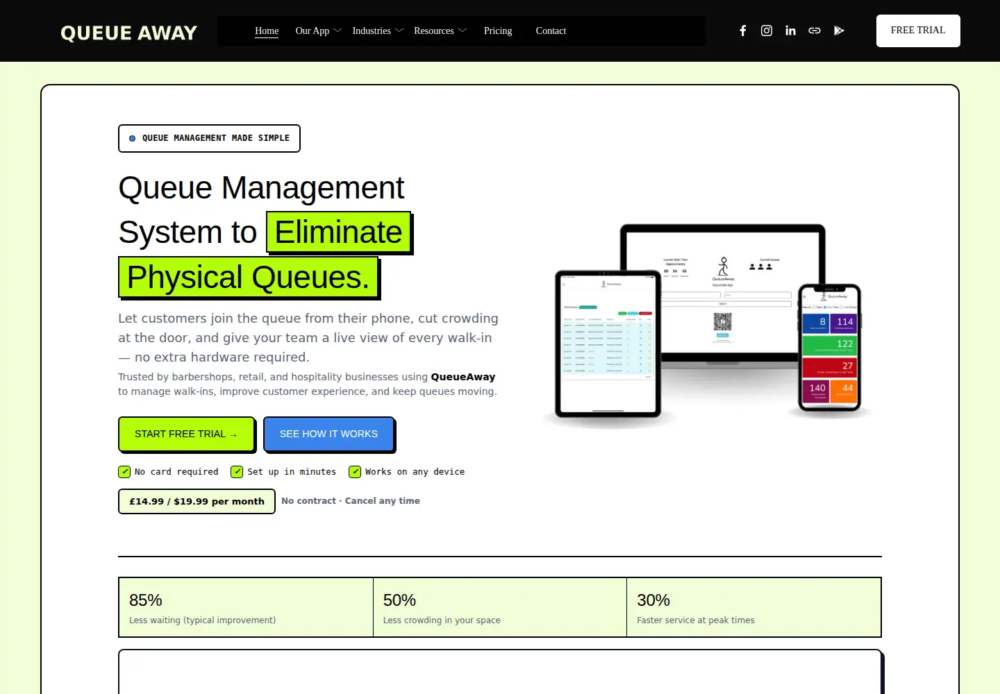 Screenshot of queueaway.co.uk