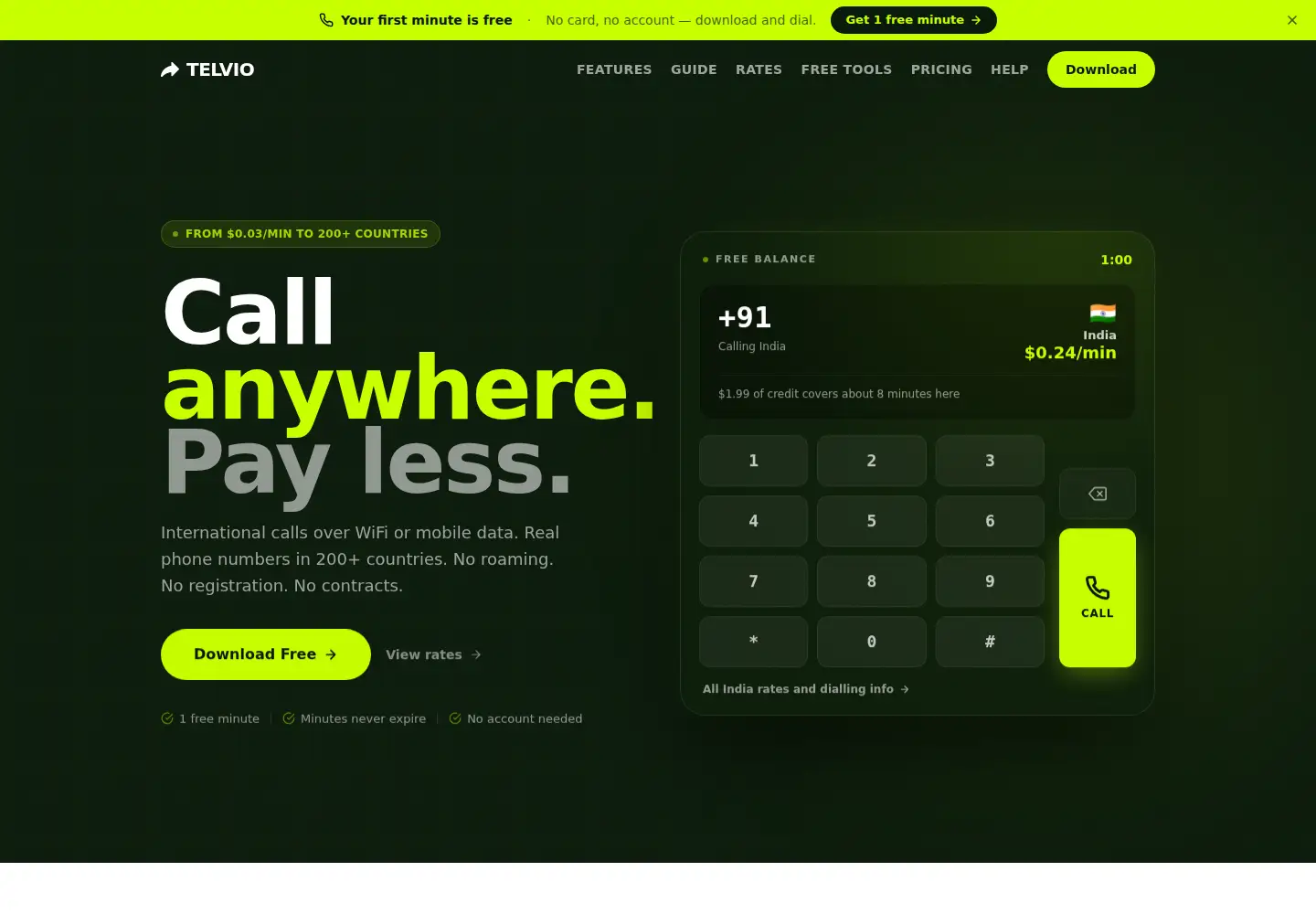 Captured homepage of telvio.app in the current scan