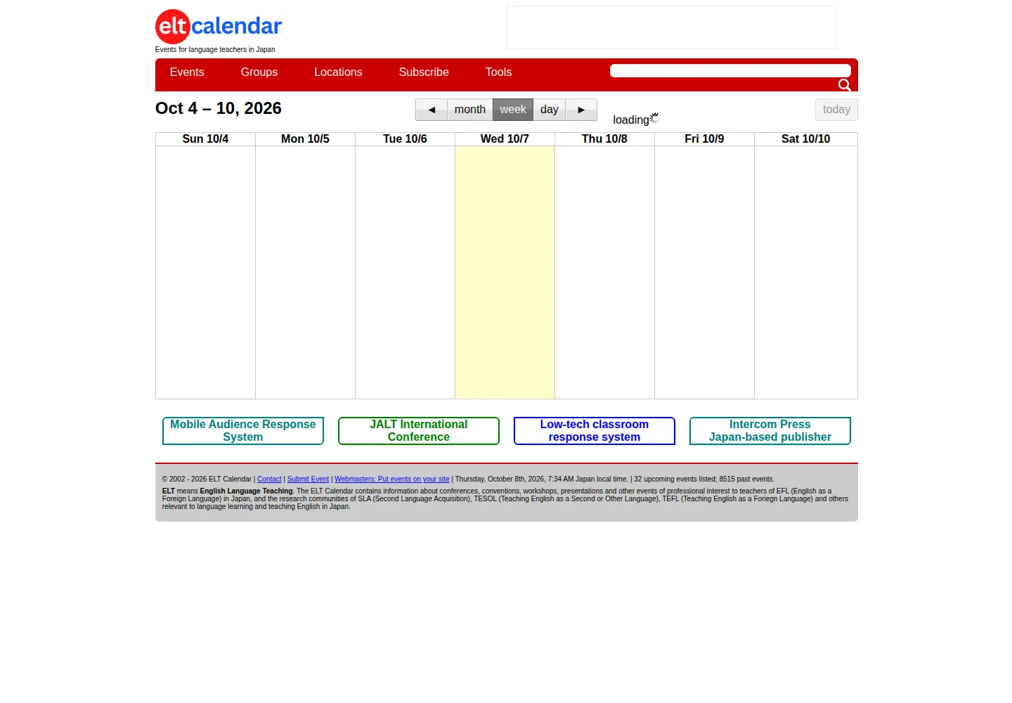 Screenshot of eltcalendar.com