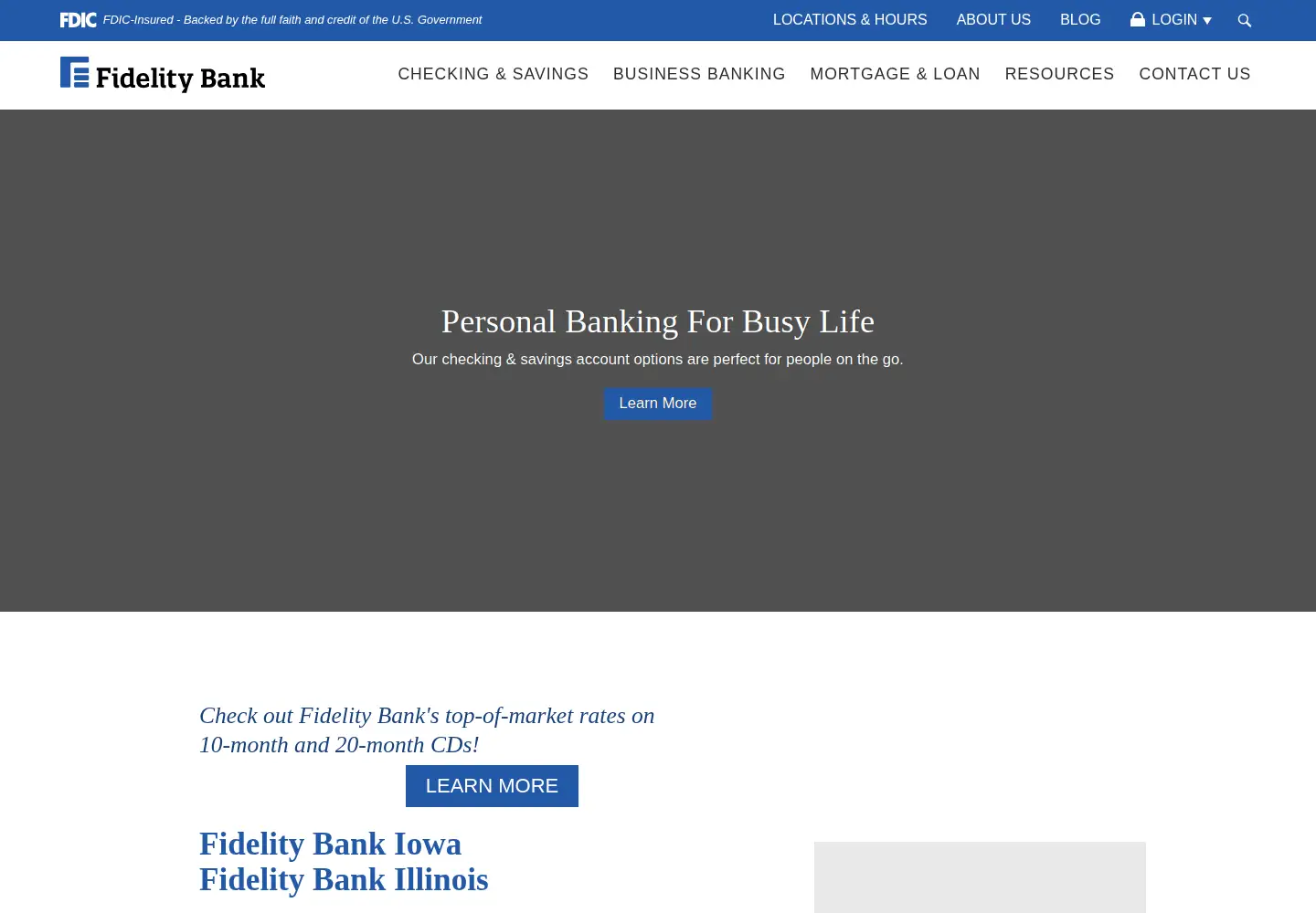 Captured homepage of fidelity-bank.com in the current scan
